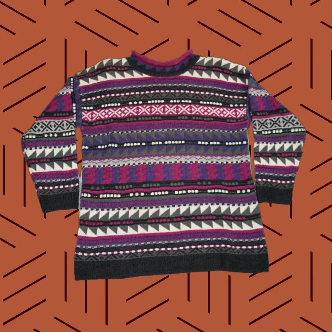 Native VINTAGE Segrets Sun Prints Bohemian Oversized Sweater Women’s Size L Purple 90s Geometric Knit Size L / US 10 / IT 46 - 1 Thumbnail