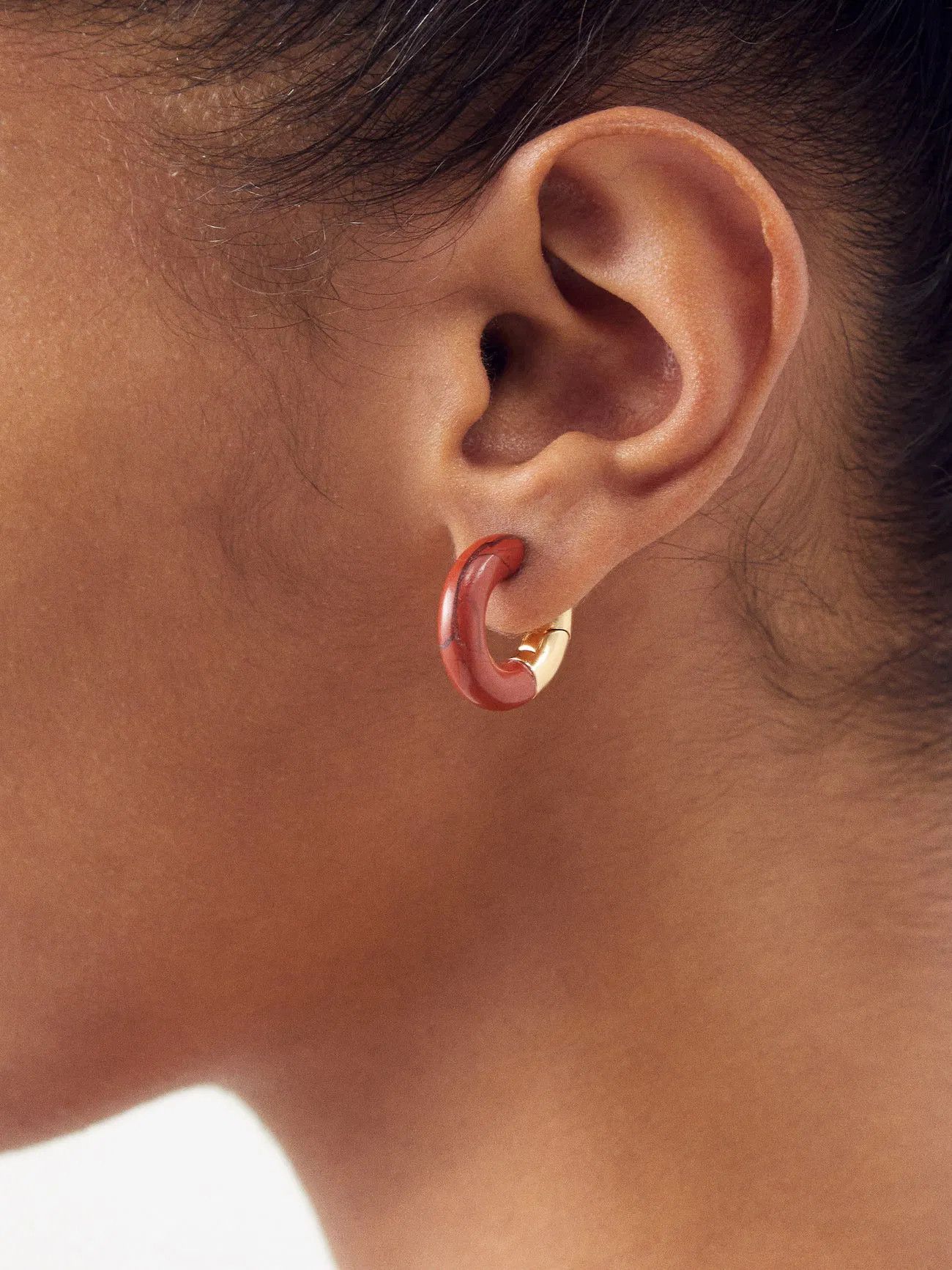 Bottega Veneta BOTTEGA VENETA red Jasper stone & silver hoop earrings q Size ONE SIZE - 2 Thumbnail