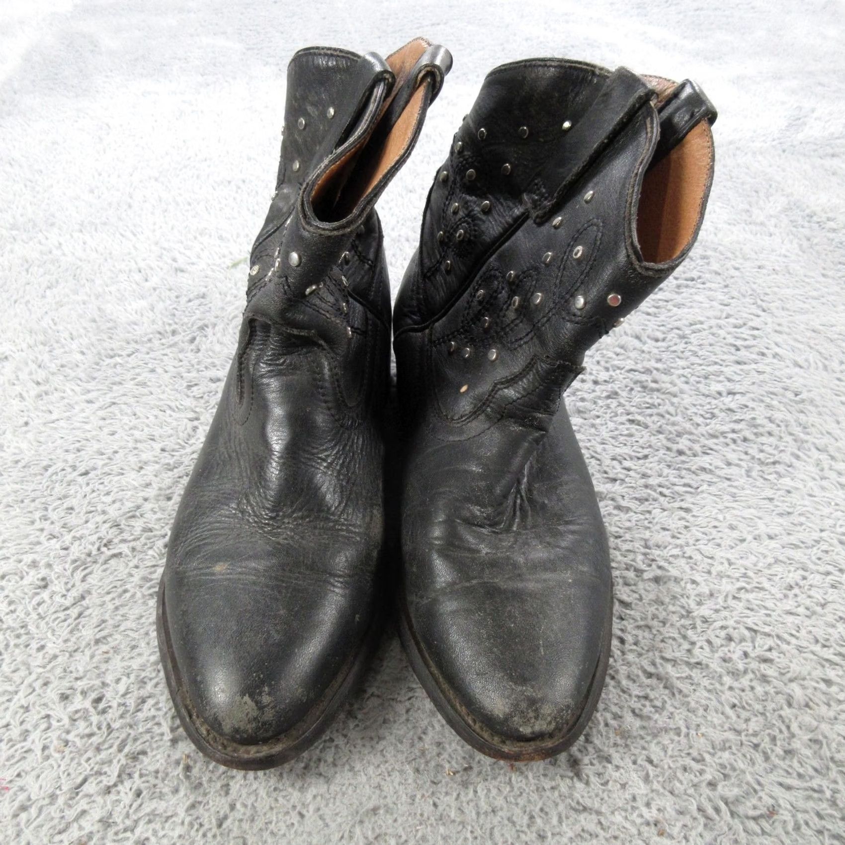 Vintage Cozumel Boots Womens 7.5 Black Leather Studded Ankle Western Block Heel Size US 8 / IT 38 - 6 Thumbnail