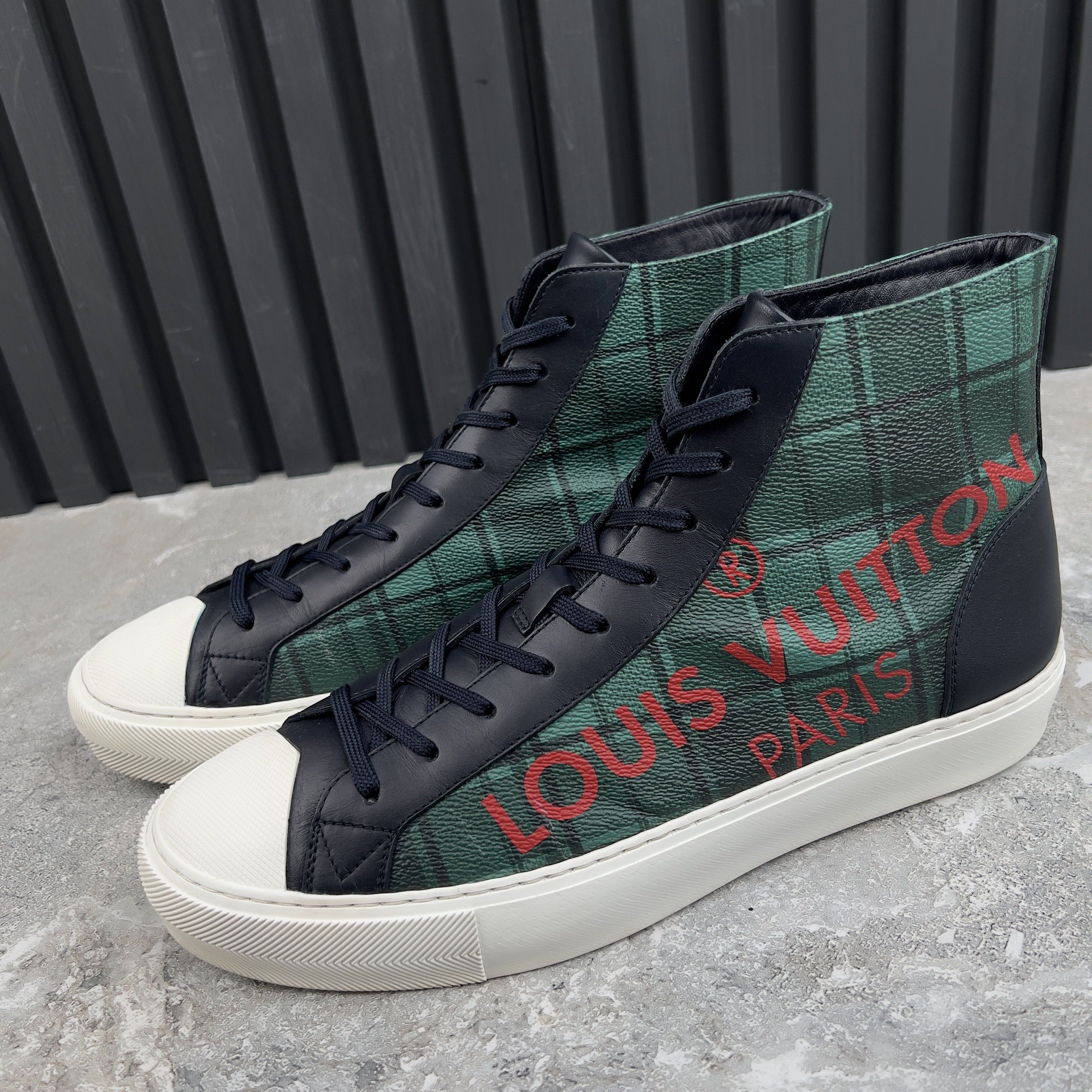 Louis Vuitton Tattoo Sneakers Logo Tartan Pattern Canvas Blue Navy Leather Size US 8 / EU 41 - 3 Thumbnail