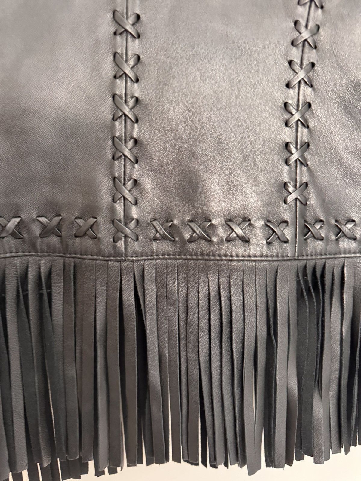 Other Caché Black Leather Fringe Jacket US 4 Western Boho Zip Size S / US 4 / IT 40 - 12 Thumbnail