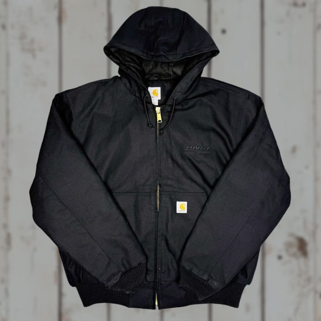 Carhartt VINTAGE Carhartt Hooded Active J Jacket Black Duck Cotton Mens Large Regular Hooded 90s USA Outdoor Workwear Jacket Size US L / EU 52-54 / 3 - 1 Thumbnail