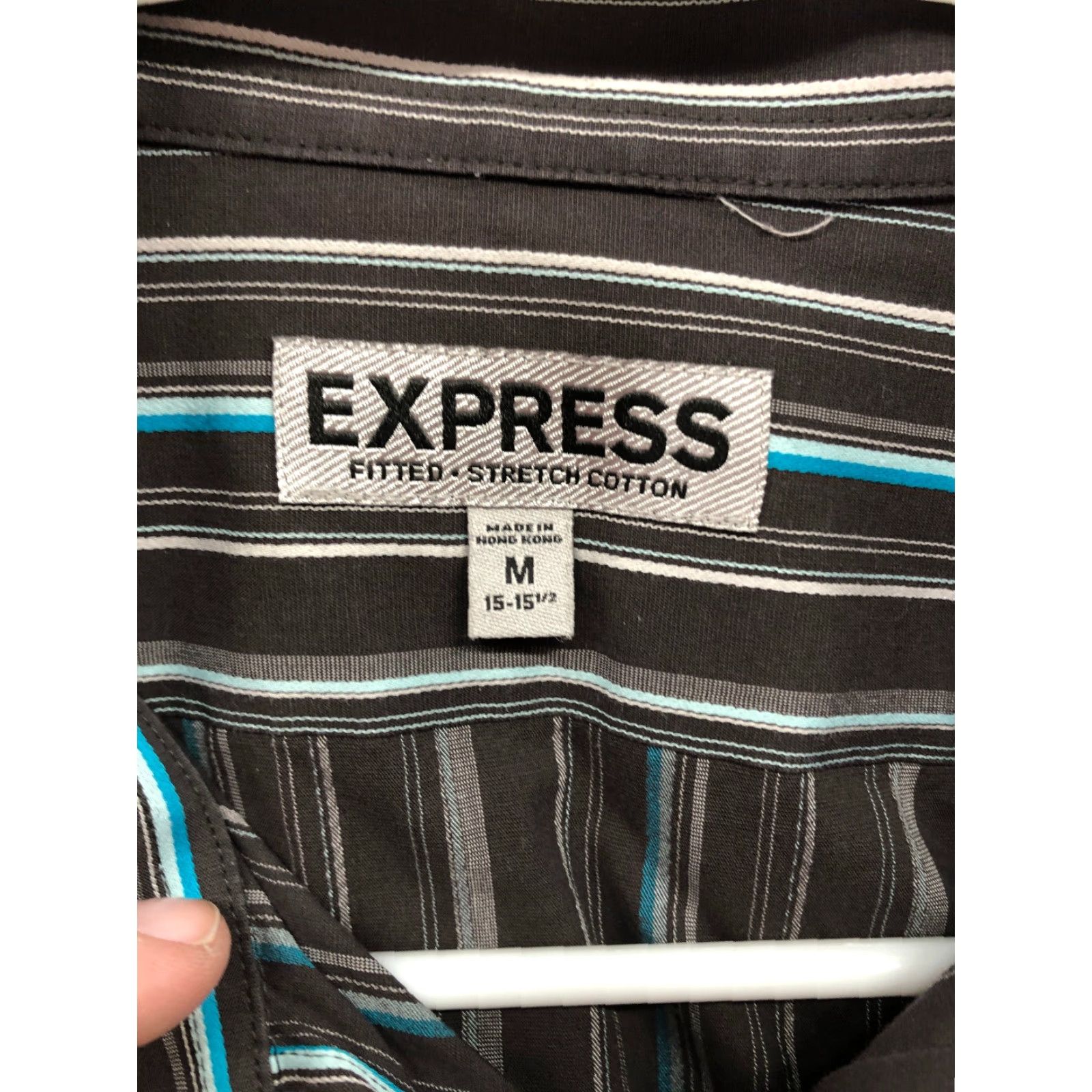 Express Express Shirt M Mens Black Striped Long Sleeve Spread Collar Shirt Size US M / EU 48-50 / 2 - 6 Thumbnail