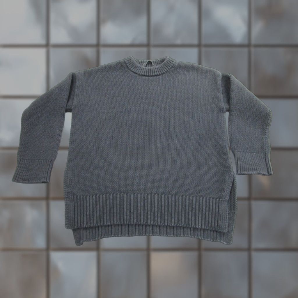 VINTAGE Jenni Kayne Sweater Womens XS Gray Chunky Knit Crewneck Pullover Side Slit