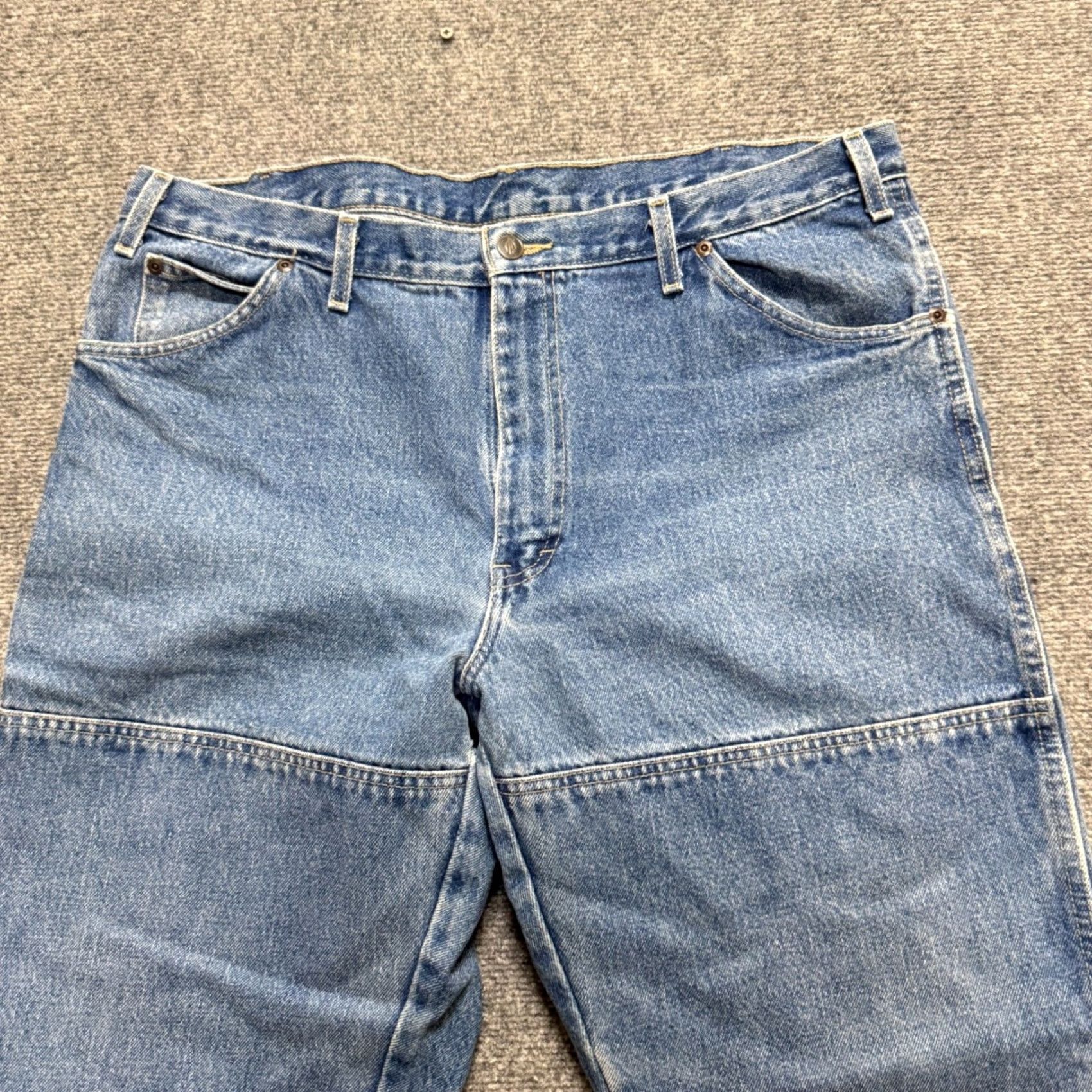 Dickies VTG Dickies Jeans Double Knee Men's 38x30 Dark Blue Denim Jeans Mens Regular 38 Dark Blue Distressed Vintage Dickies Jeans Size US 38 / EU 54 - 2 Thumbnail