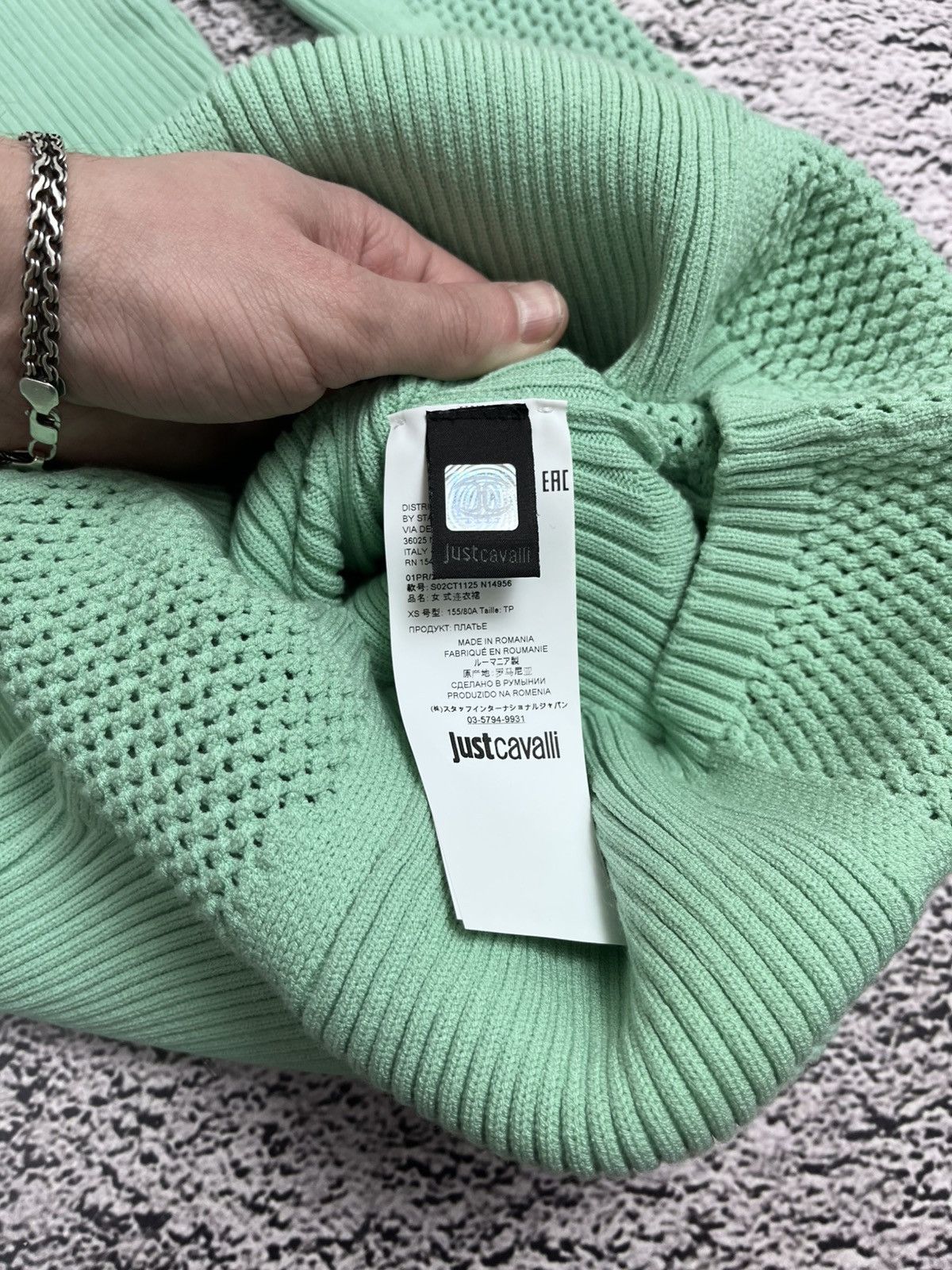 Roberto Cavalli Just Cavalli Mint Ribbed Knit Bodycon Dress Mesh Panels Size XS / US 0-2 / IT 36-38 - 12 Thumbnail