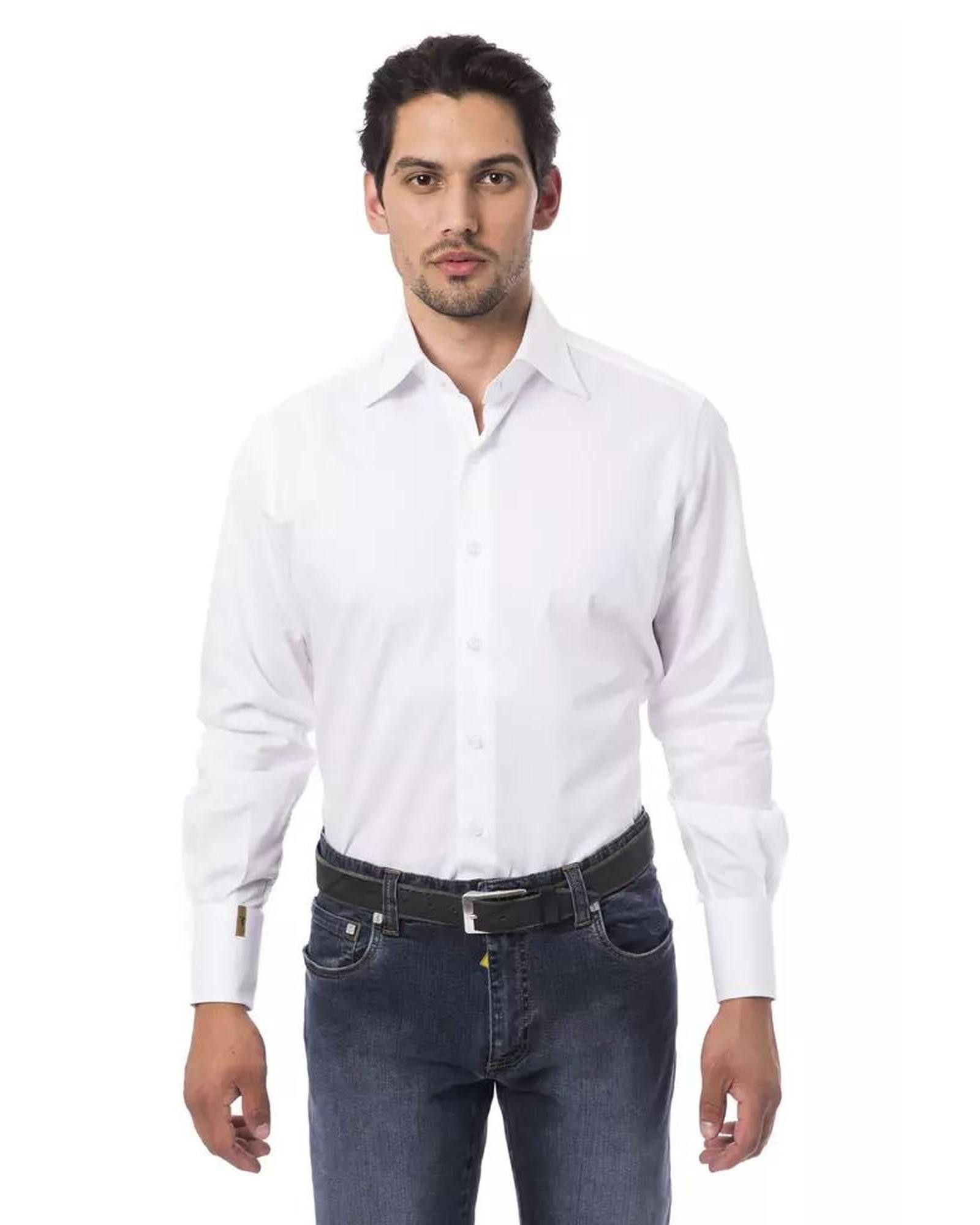 image of Billionaire Couture Embroidered Monogram Cotton Shirt in White, Men's (Size XL)