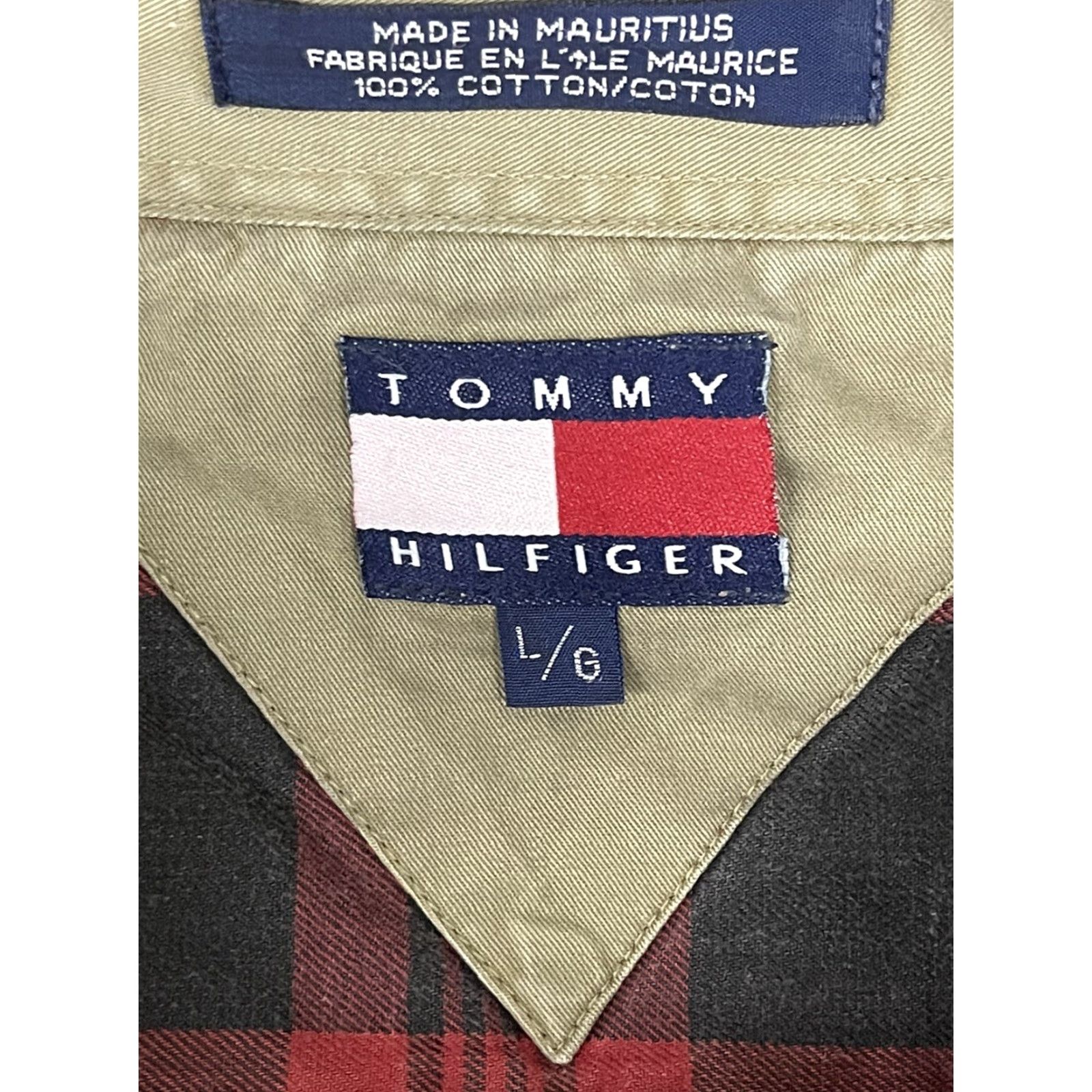 Tommy Hilfiger VINTAGE Tommy Hilfiger Shirt Red Plaid Long Sleeve Button-Down Sz L Adult Large Red, Cotton, 90s, Preppy, Lion Crest, Logo, Pocketed Mens Shirt Size 42R - 2 Thumbnail