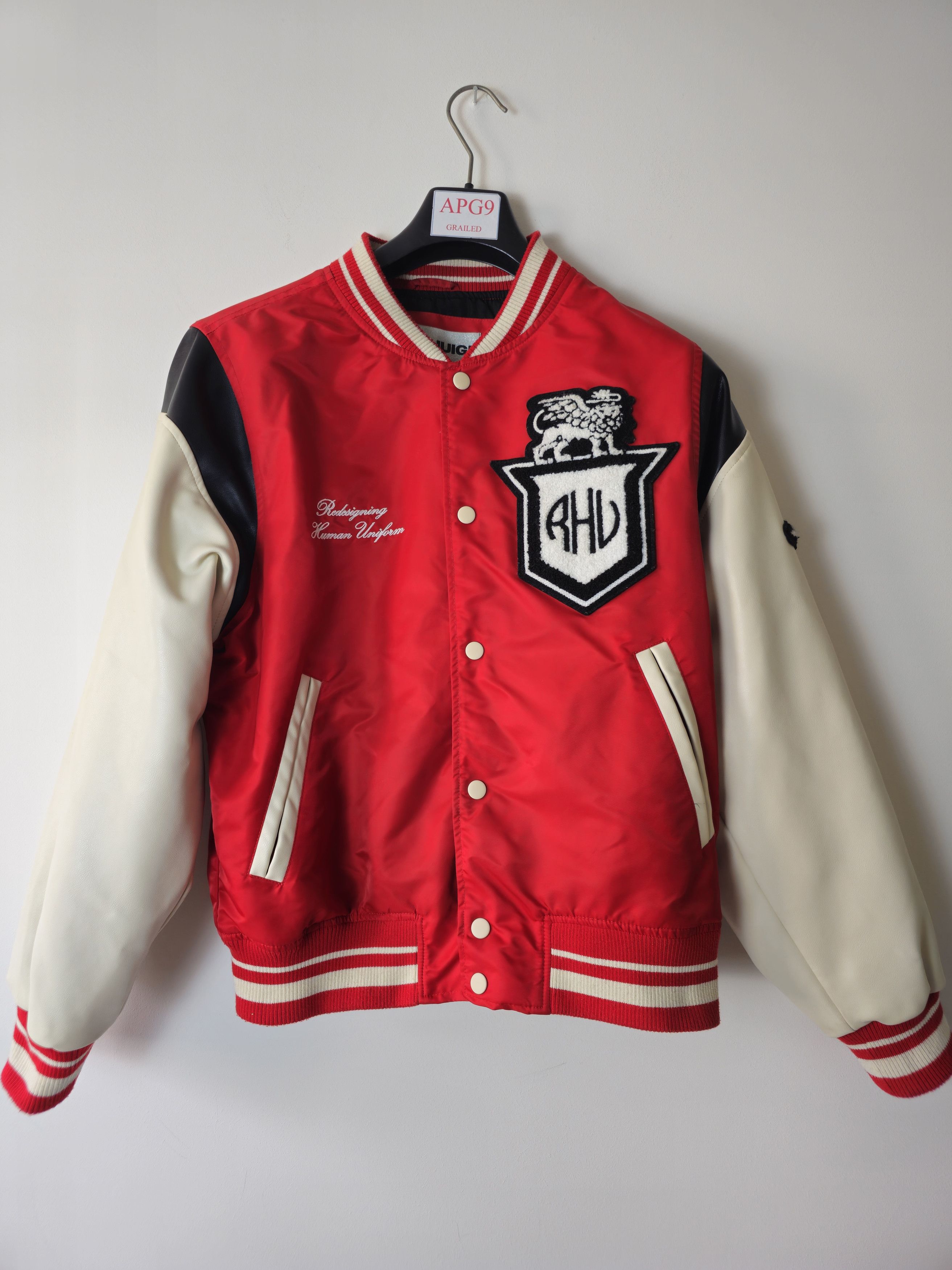 image of Patches Bomber Jacket Rhude x Zara Rhuigi in Red, Men's (Size Medium)