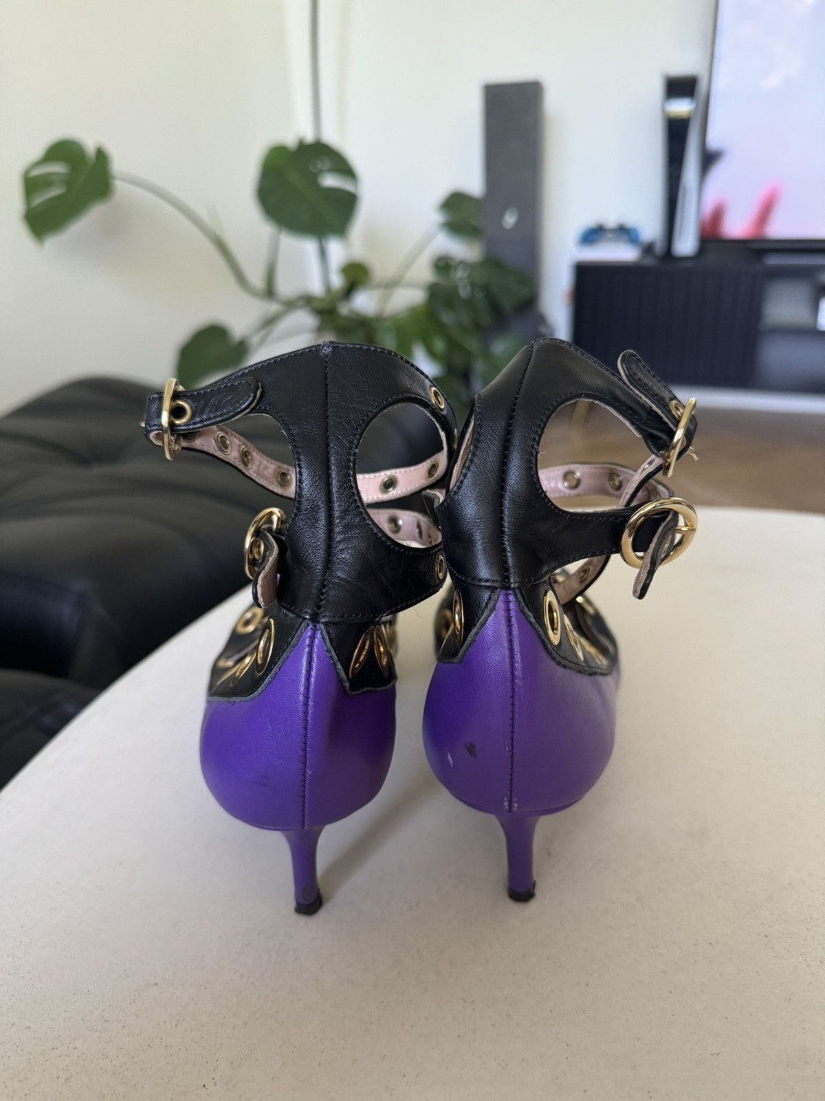 Moschino Moschino Boutique Heel Shoes Leather Purple Avant Garde Size US 7 / IT 37 - 5 Thumbnail