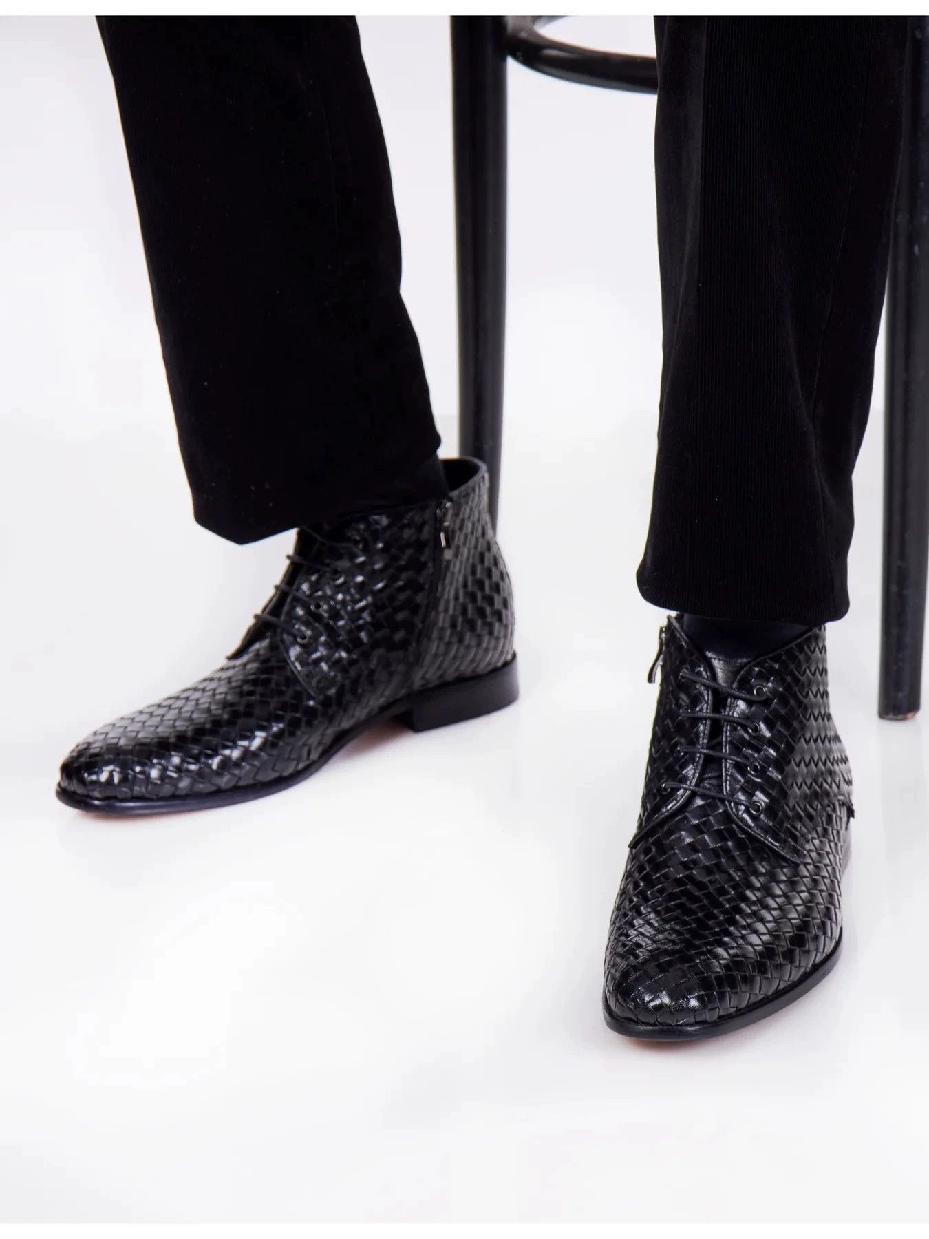 Bottega Veneta BV Black Woven Leather Mid-Top Boots Size 39 Size US 7.5 / EU 40-41 - 3 Thumbnail