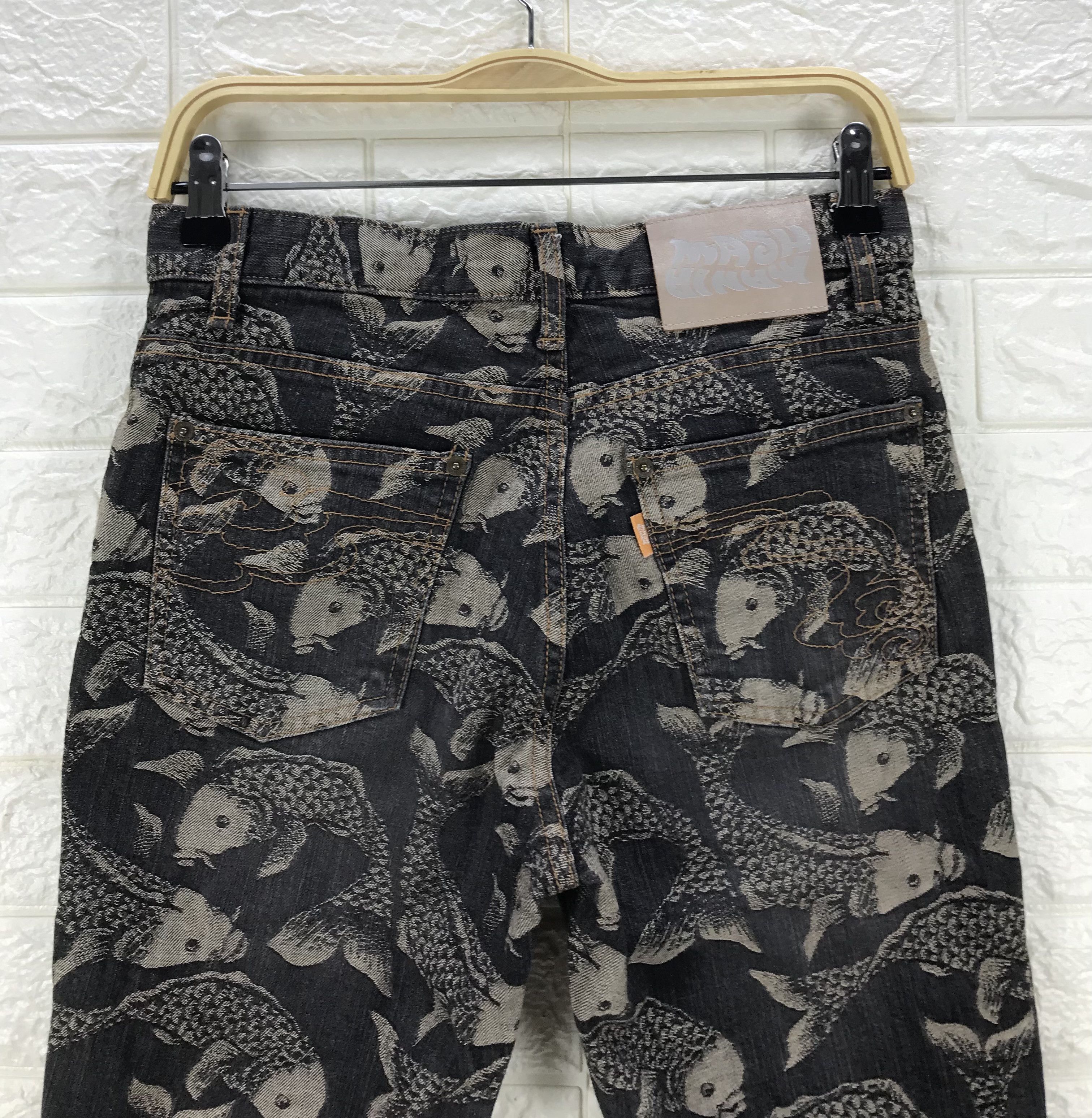 If Six Was Nine Vintage Japanese Art Embroidered Koi Fish Flare Jeans Size US 29 - 6 Thumbnail