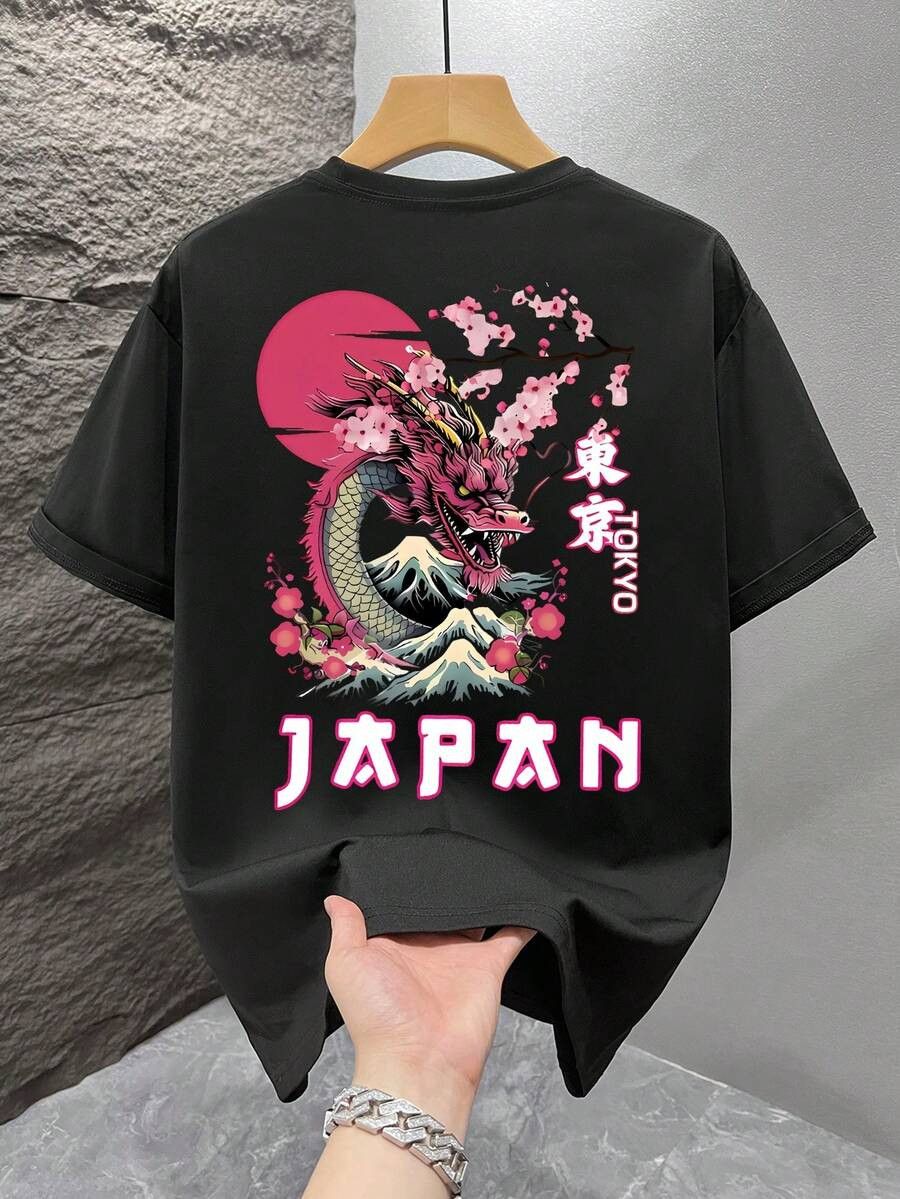 Other Vintage Style Japan Dragon Sakura Print Black Cotton Tee Size US M / EU 48-50 / 2 - 1 Thumbnail