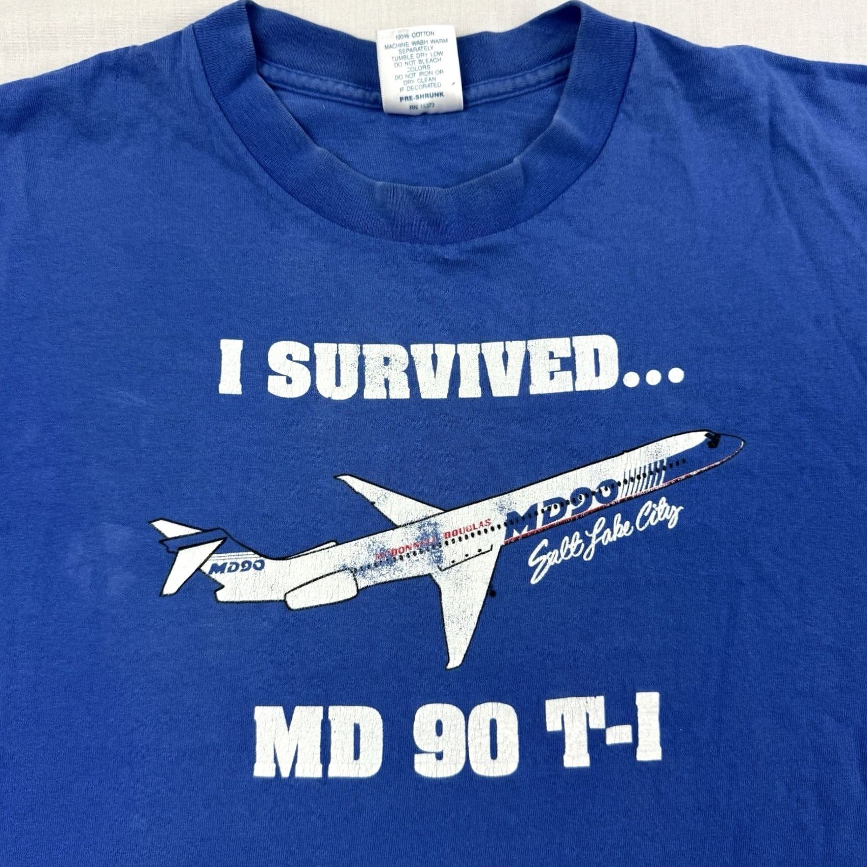 Delta VINTAGE Delta MD 90 T Shirt Adult XL I Survived MD 90 Salt Lake City Men T-Shirt Blue Cotton Short Sleeve Crew Neck 90s City Airplane Gir.. Size US XL / EU 56 / 4 - 3 Thumbnail