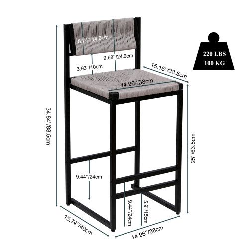 Designer × Homemade Gray Set of 2 Hand Weave Bar Stools with Back Counter Height Size US L / EU 52-54 / 3 - 3 Thumbnail