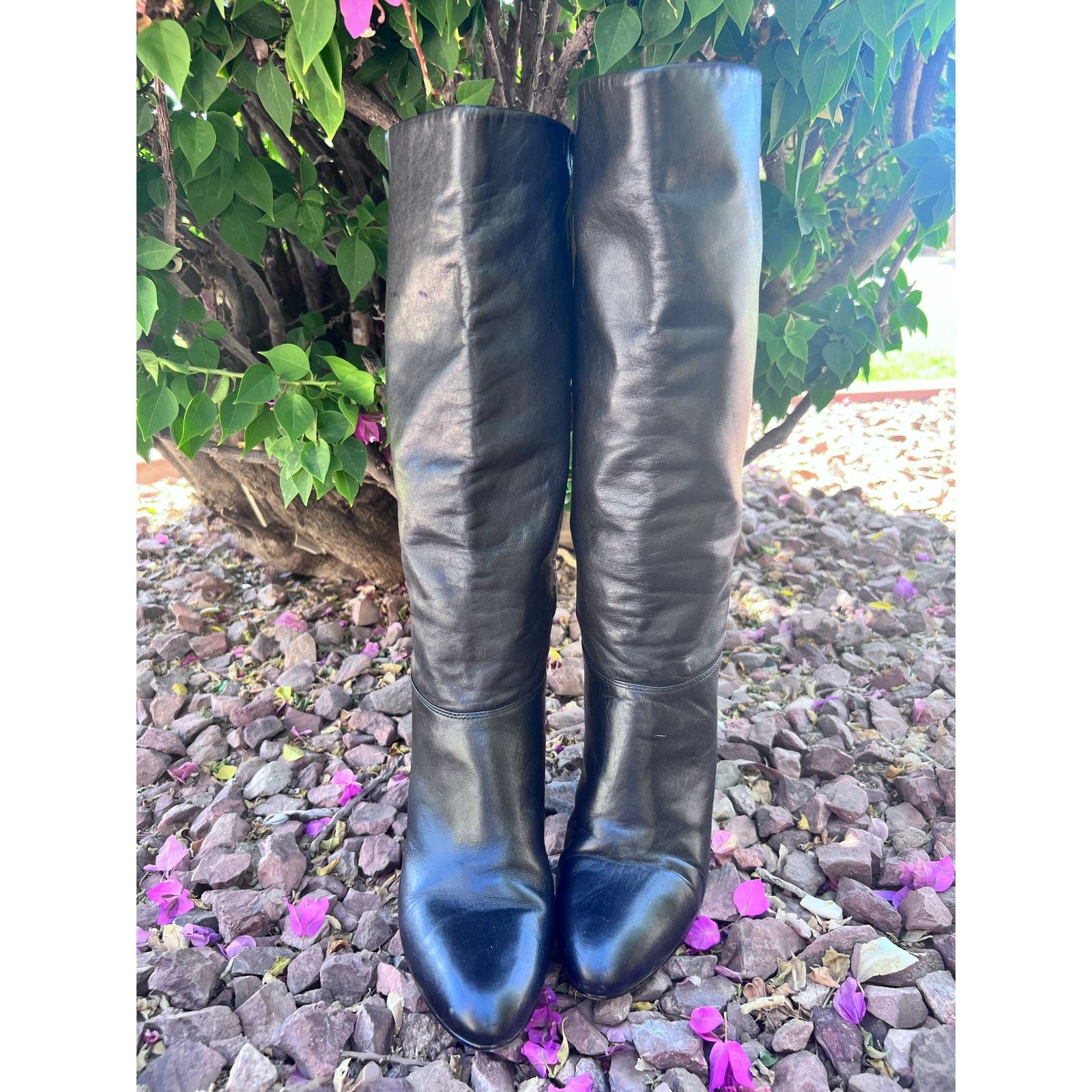 Vintage VTG Black Leather Heeled Boots Pointy Toe Y2K Witchy 7/8 Size US 7.5 / IT 37.5 - 4 Thumbnail