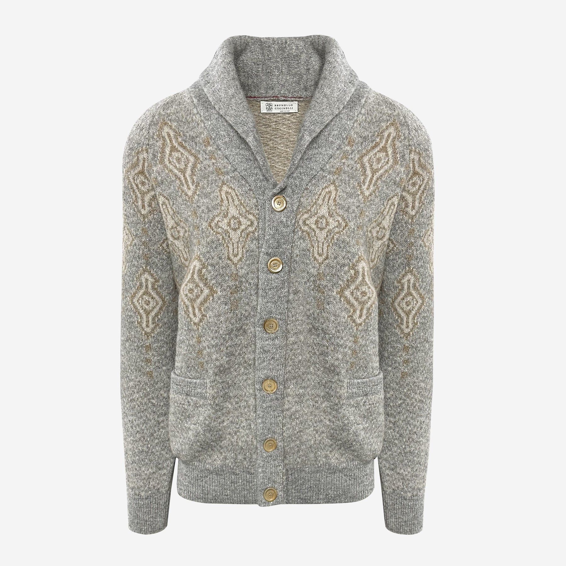 Brunello Cucinelli o1w1db10326 Jacquard Cardigan in Grey Size US L / EU 52-54 / 3 - 1 Thumbnail