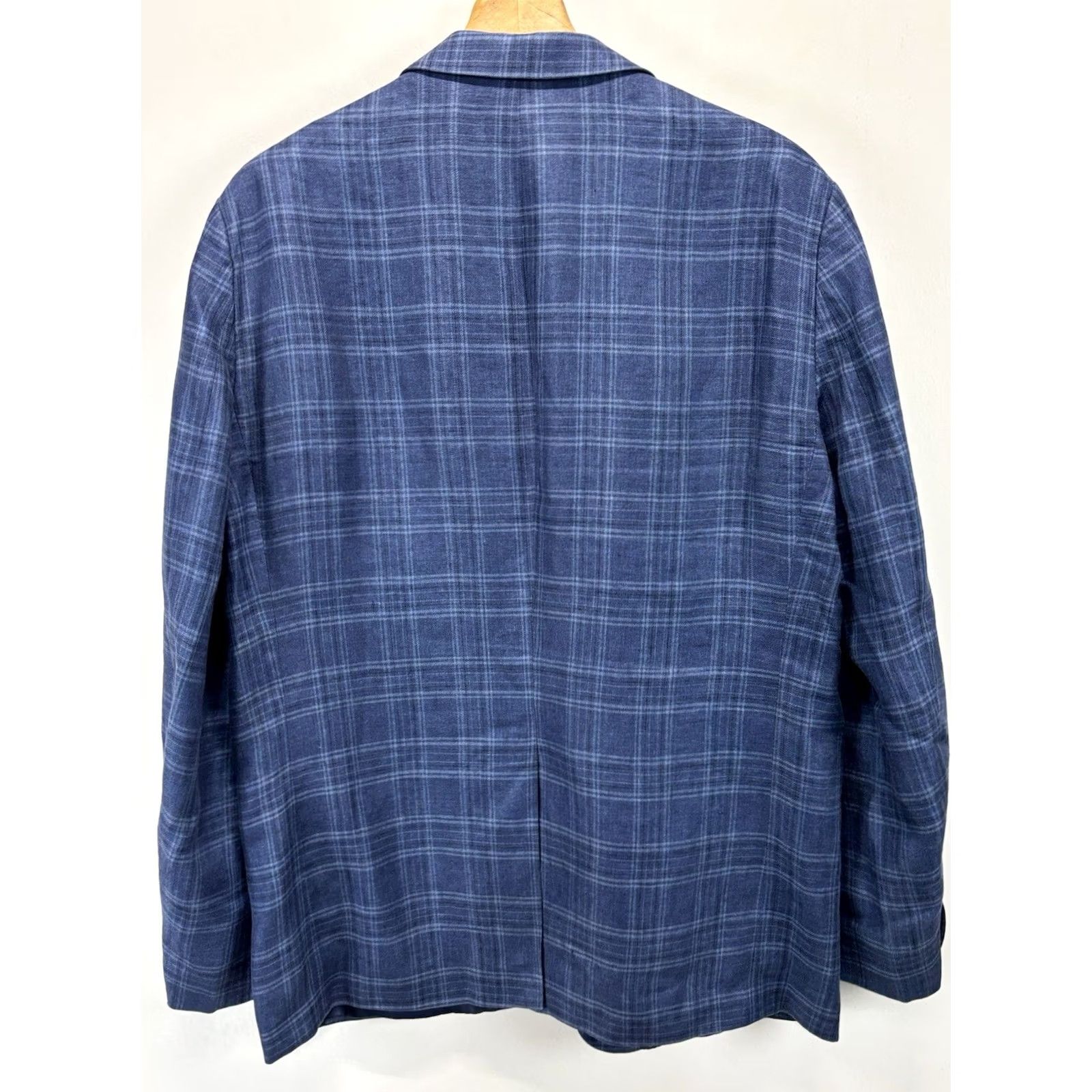 Ralph Lauren VINTAGE Lauren Ralph Lauren Blazer Men 44 Regular Linen Plaid Blue 2 Button Summer Preppy Old Money Resort WearMens Size 44R - 4 Thumbnail