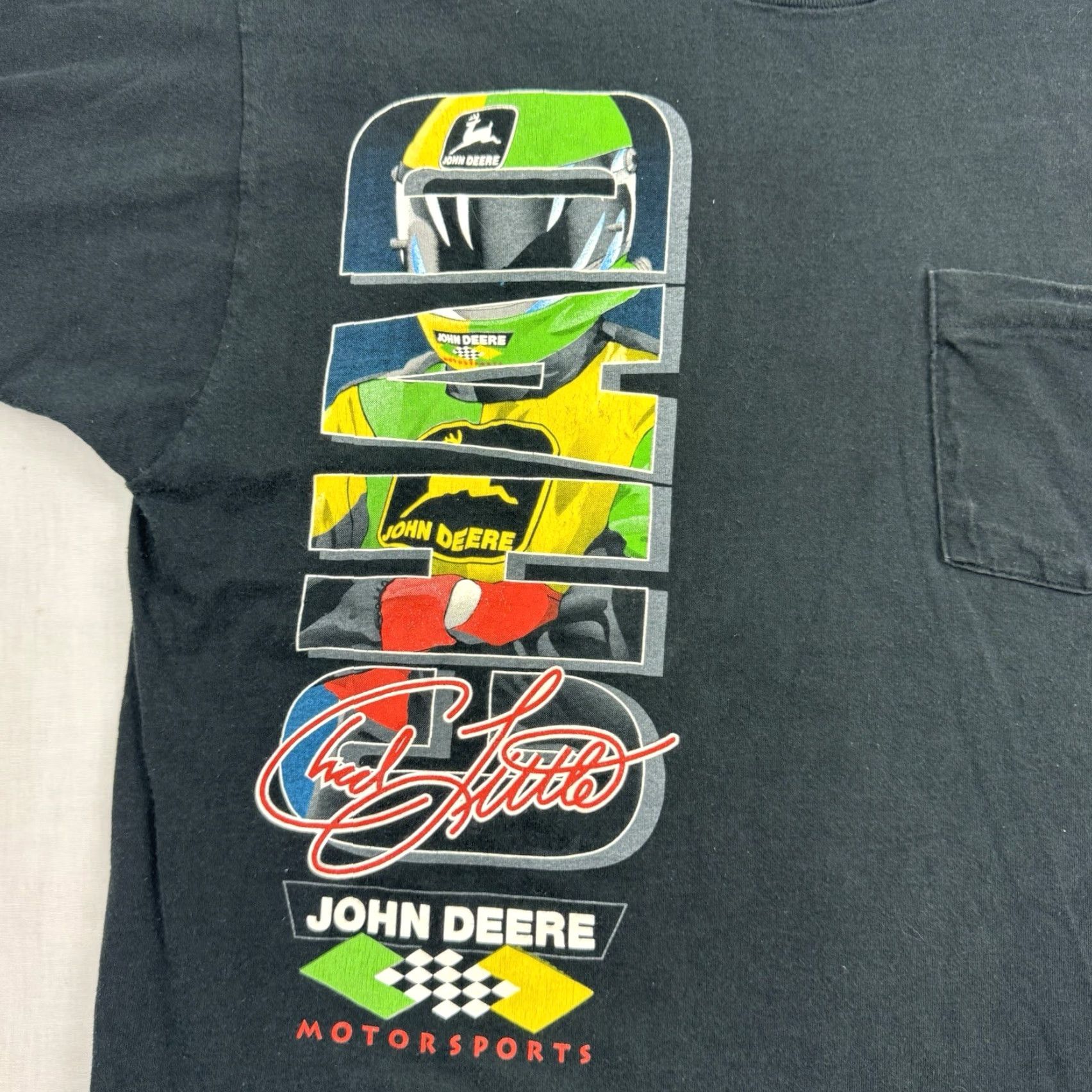 Fruit Of The Loom VINTAGE Chad Little John Deere Nascar T Shirt Adult XL Black Cotton Graphic Print 90s Sports Cars Shirts Mens Size US XL / EU 56 / 4 - 5 Thumbnail