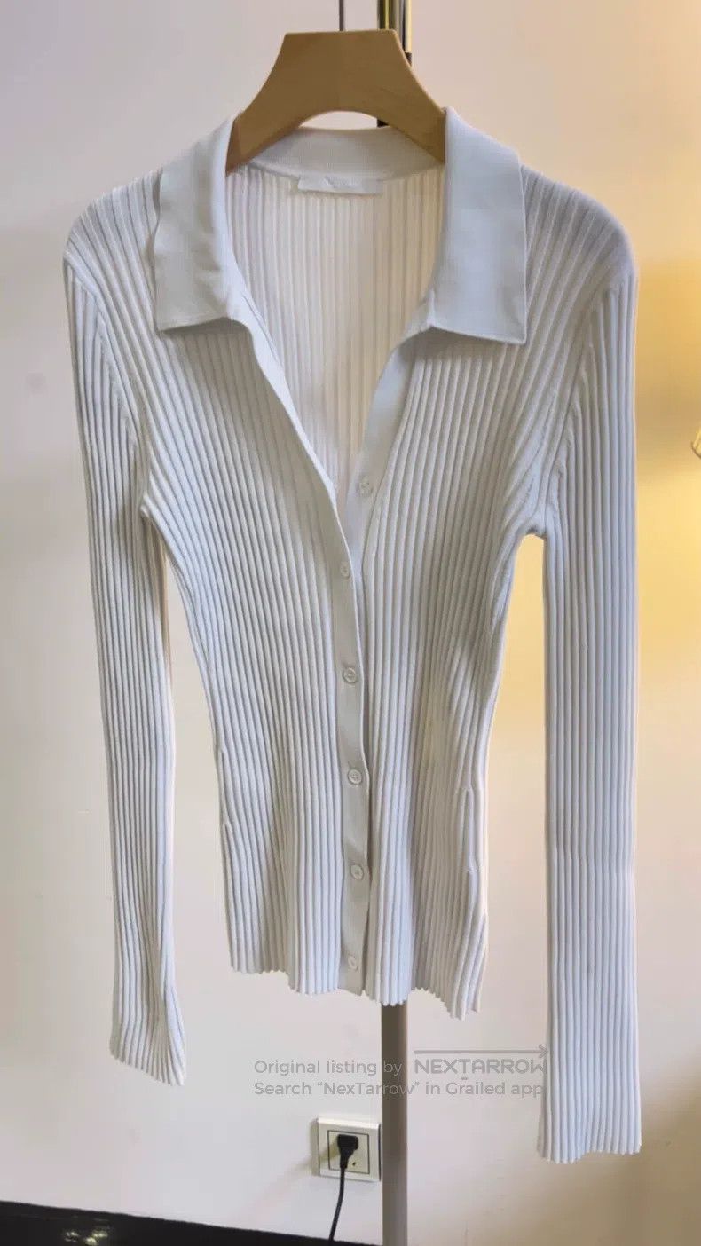 Helmut Lang Helmut Lang Knit Cardigan, Vertical Ribbing, Collar Design Size S / US 4 / IT 40 - 1 Thumbnail