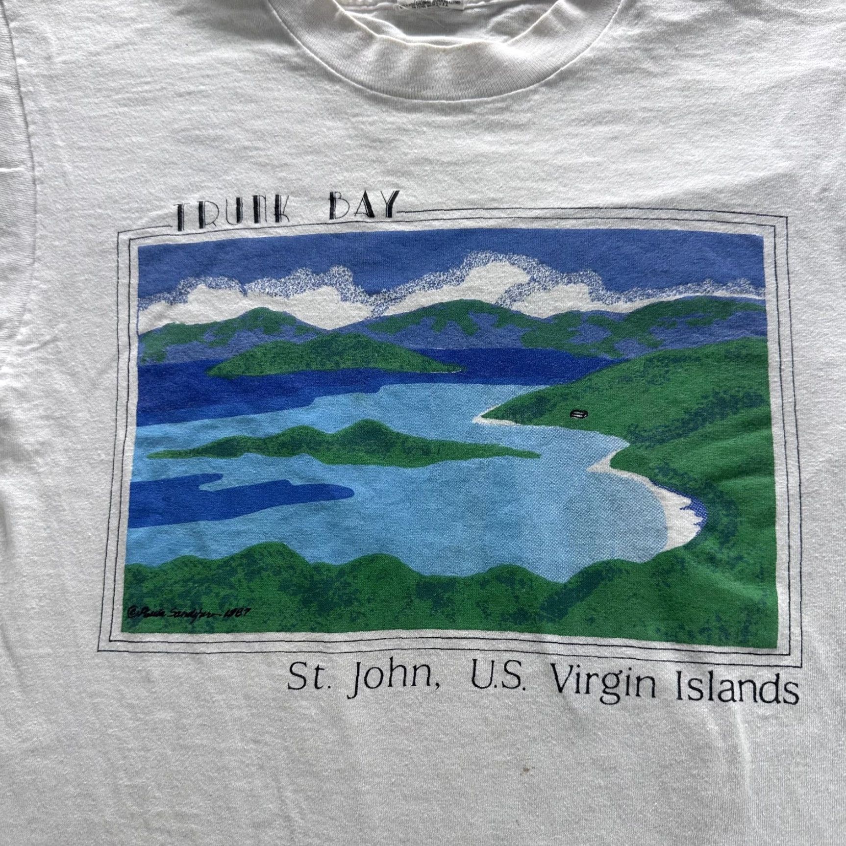 Fruit Of The Loom VINTAGE Trunk Bay St John Shirt Mens M White Graphic 80s USA Fruit of the Loom Shirt Mens Size US M / EU 48-50 / 2 - 2 Thumbnail