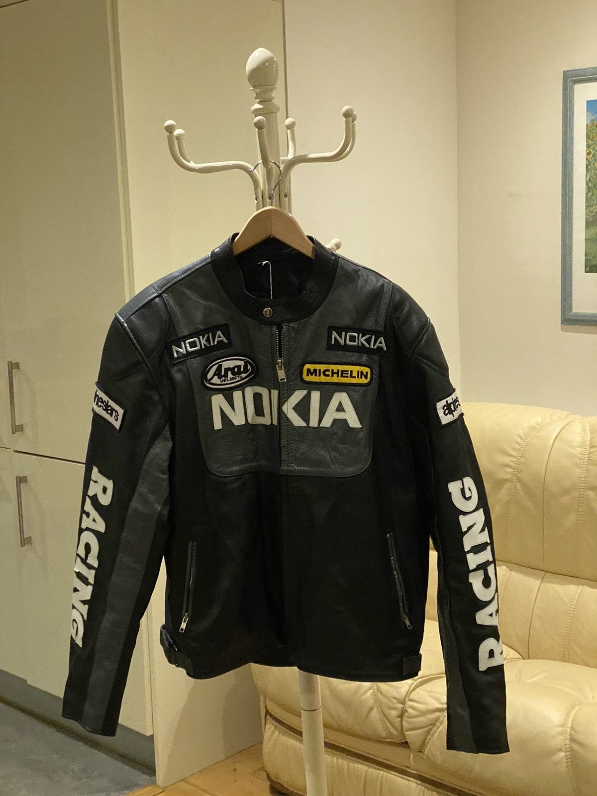 image of Vintage Nokia Michelin Alpinestars Racing Leather Jacket in Black, Men's (Size XL)