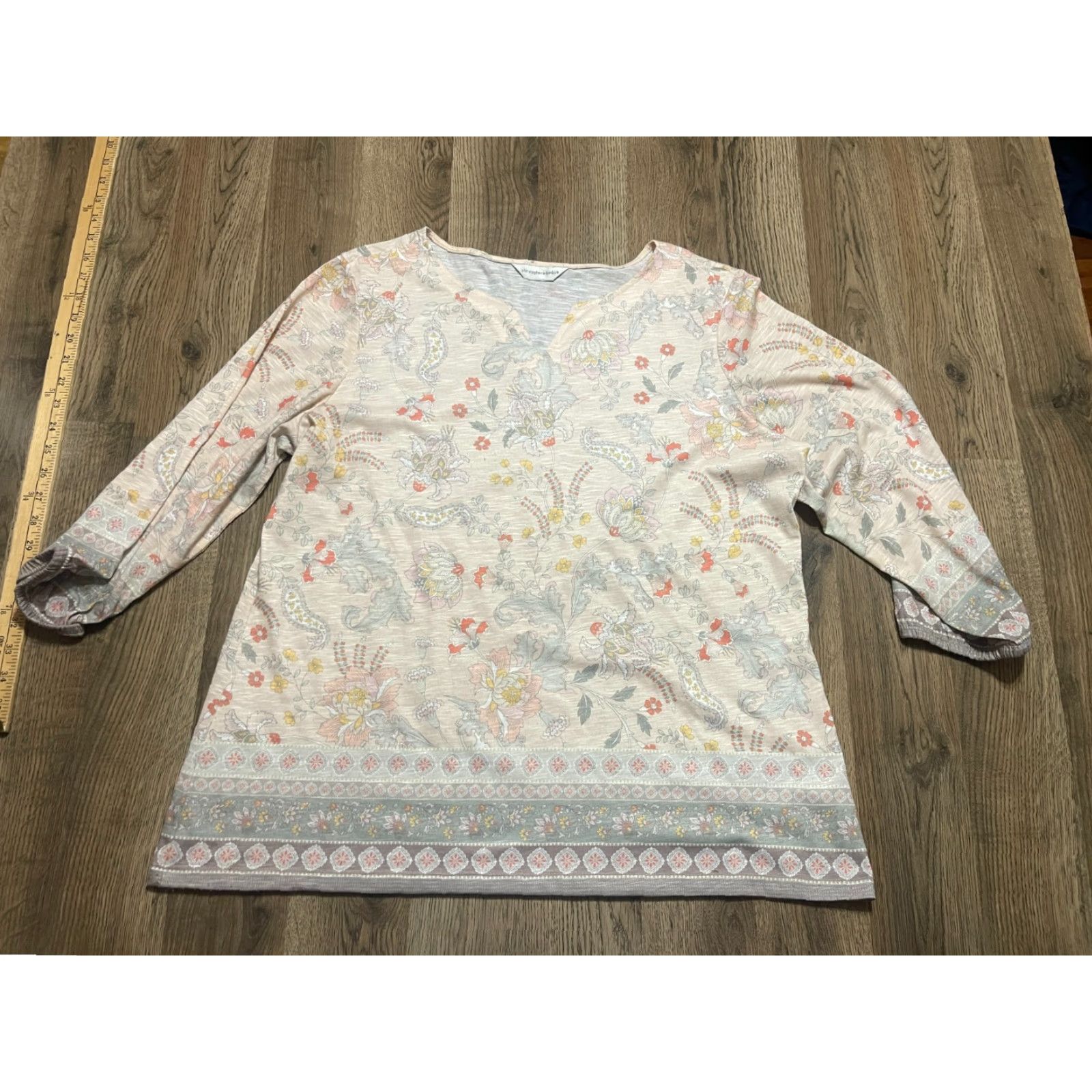 Vintage Christopher&Banks Shirt Women XL White Floral V-Neck Long Sleeve T-Shirt Casual Modern Basic - Womens Size XL / US 12-14 / IT 48-50 - 2 Thumbnail
