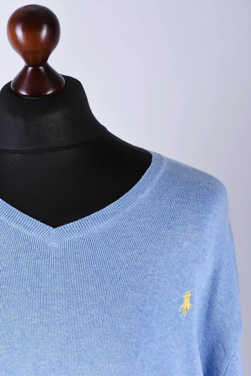 Polo Ralph Lauren Polo Ralph Lauren Blue V-Neck Pima Cotton Sweater Size US XL / EU 56 / 4 - 2 Thumbnail