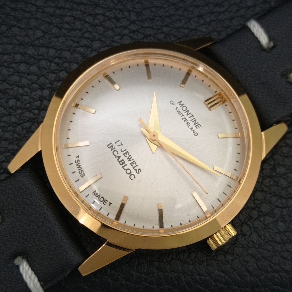 Other VINTAGE MONTINE HAND-WINDING SWISS MENS SILVER WATCH a444156 Size 38 - 6 Thumbnail