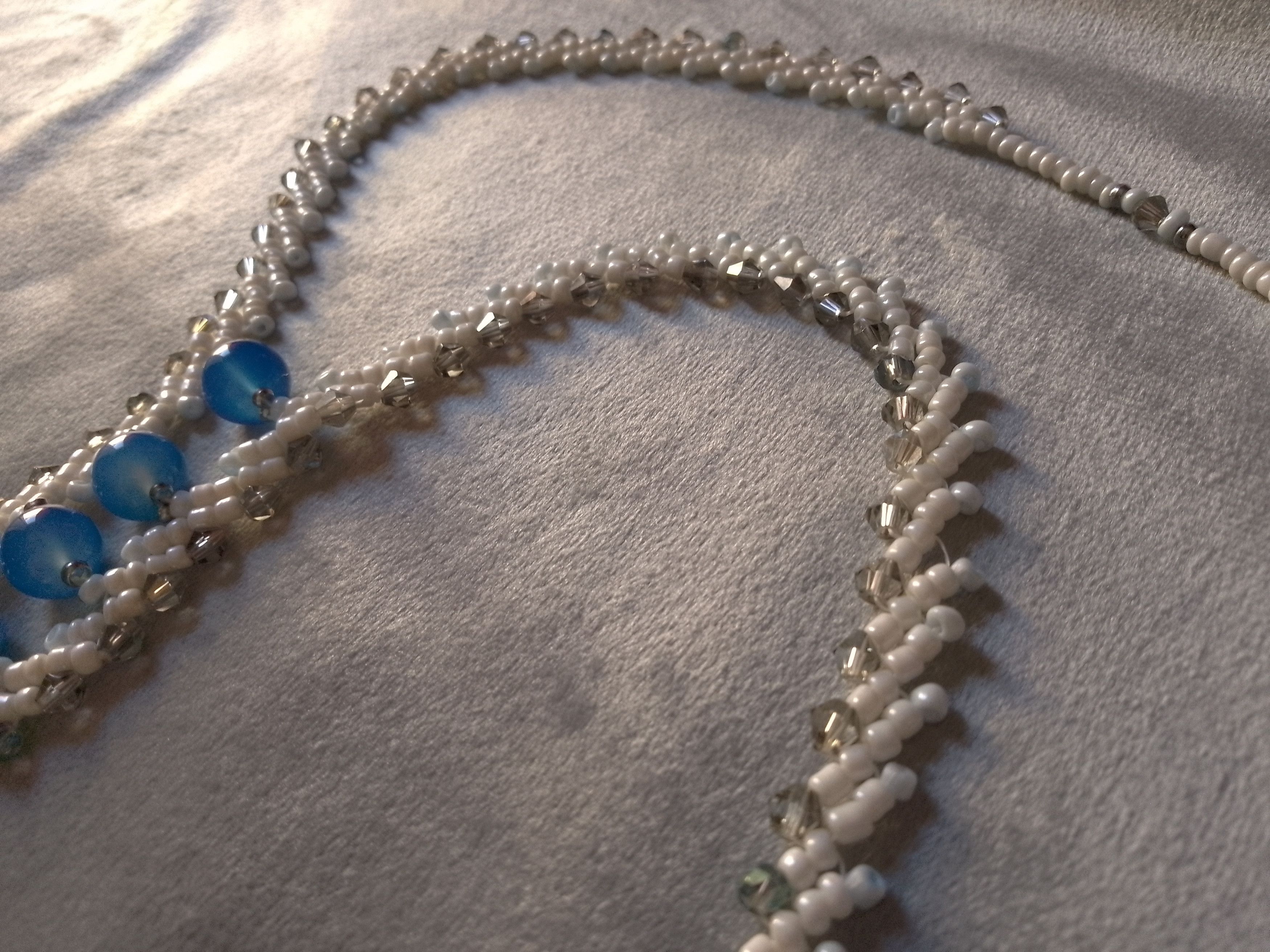 Handmade Long White Necklace. Braided. Glamour Agate Gemstones Size ONE SIZE - 7 Thumbnail