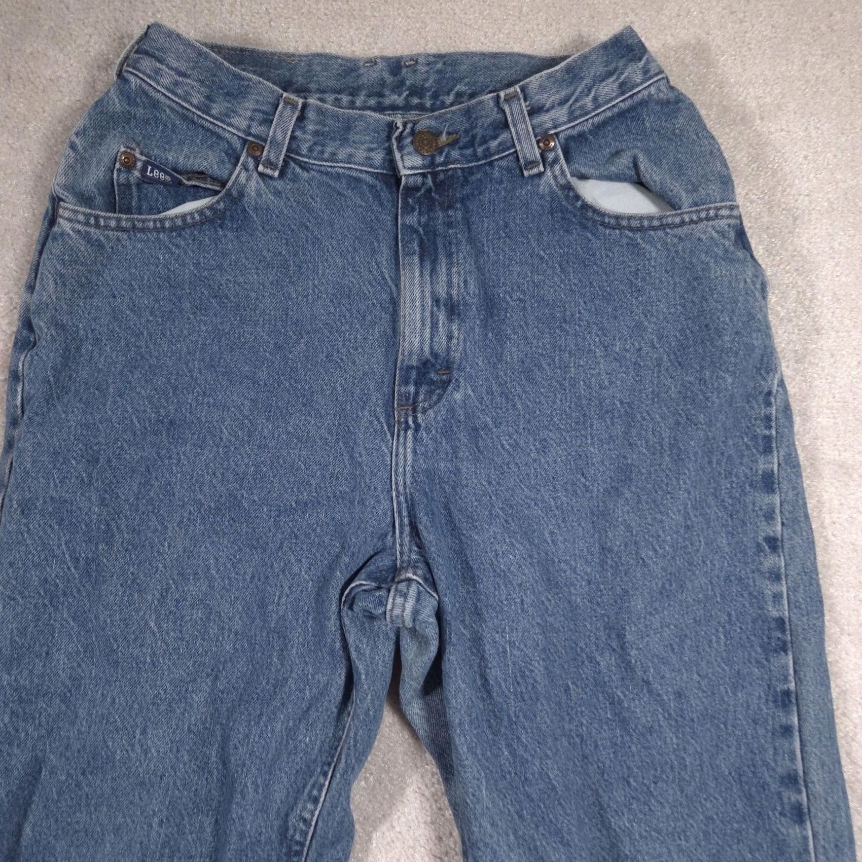 Lee VINTAGE Lee Jeans Womens 12 Blue High Rise Relaxed Tapered 100% Cotton Denim 90s Jeans Womens Mens Ladies? Size 34" / US 12 / IT 48 - 3 Thumbnail