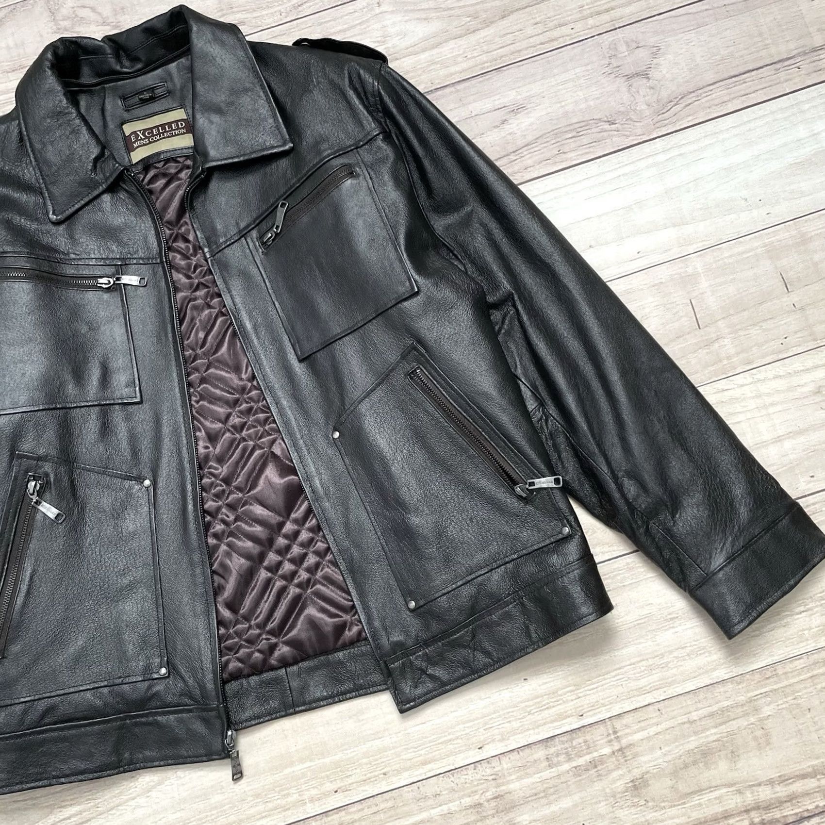 Vintage VTG Excelled Men’s Leather Jacket Full Zip Lined Biker Bomber Coat 90s Black L Men’s Jacket Size US L / EU 52-54 / 3 - 5 Thumbnail
