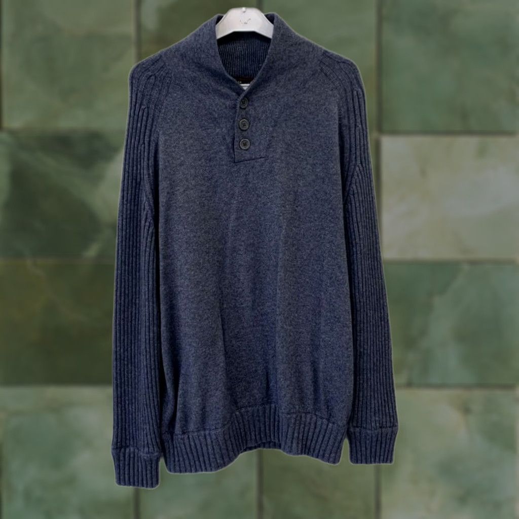 Loro Piana Loro Piana Silk Cashmere Sweater Mens XL Blue Roadster Mock Neck Henley Pullover Shirt Size US XL / EU 56 / 4 - 1 Thumbnail