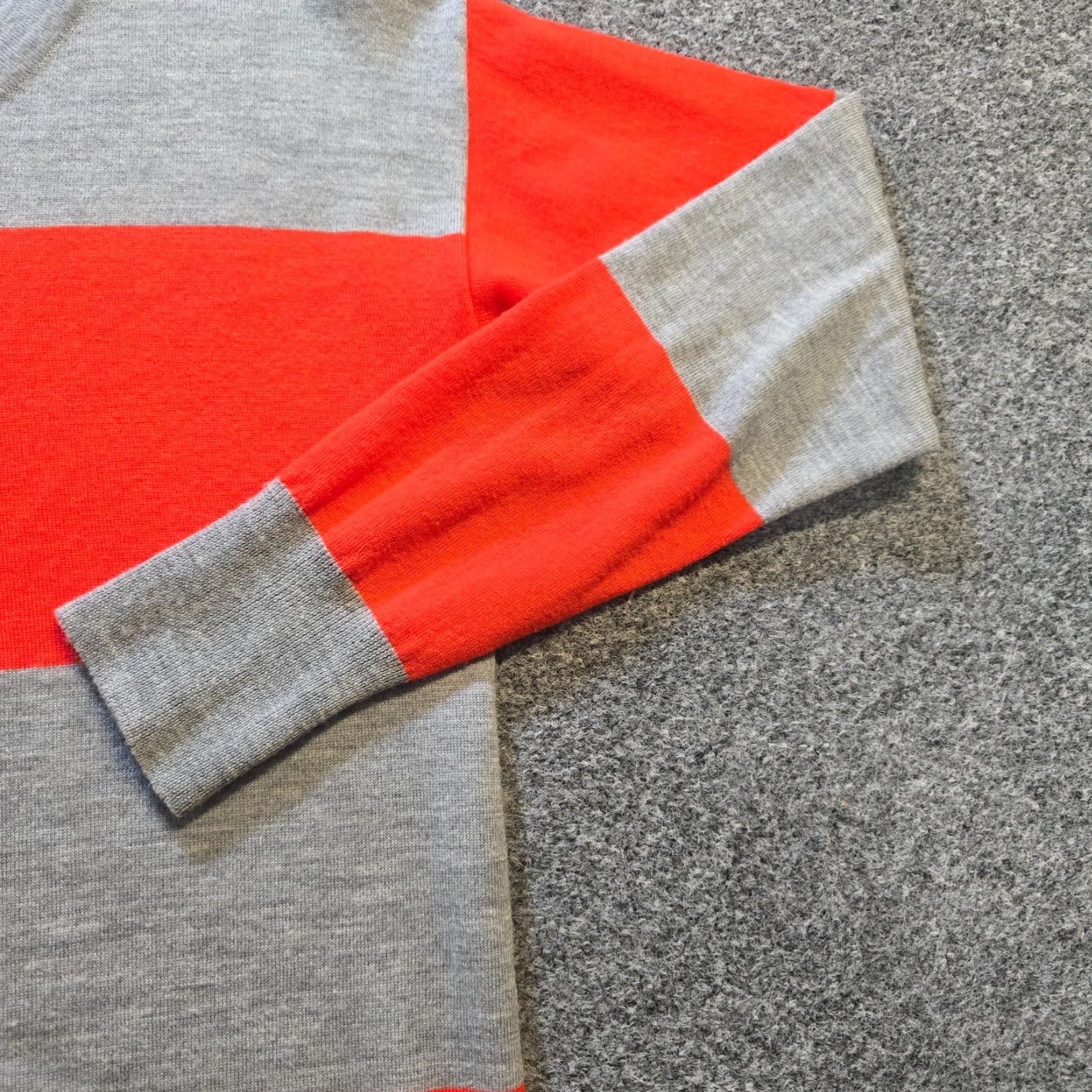 J.Crew J.CREW Sweater Womens Small Orange Gray Rugby Striped Merino Wool Classic Casual Pullover Knit Crew Neck Long Sleeve Wool Winter Fall Size S / US 4 / IT 40 - 3 Thumbnail