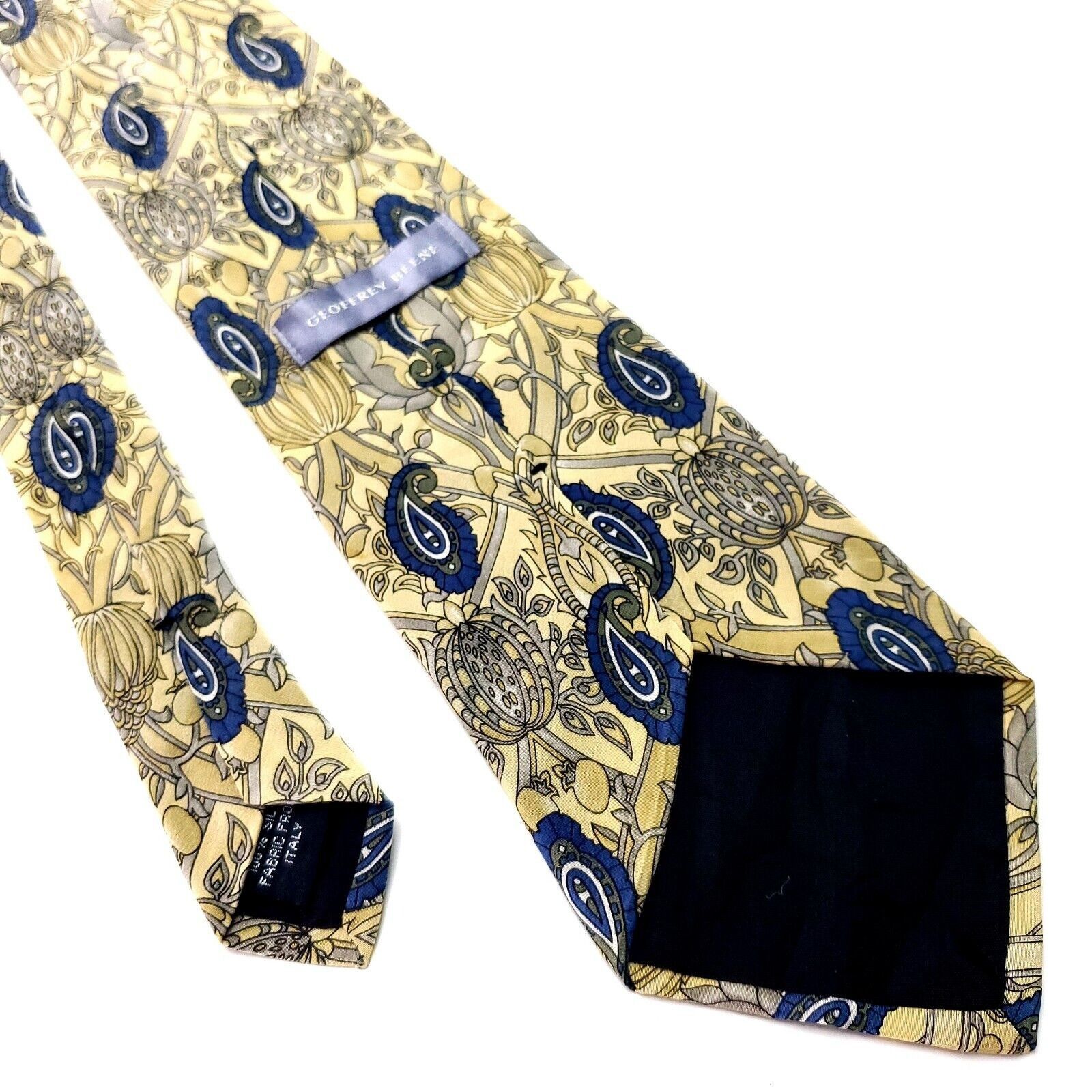 Vintage Geoffrey Beene Silk Tie Print Yellow Blue Italy Short Size ONE SIZE - 3 Thumbnail