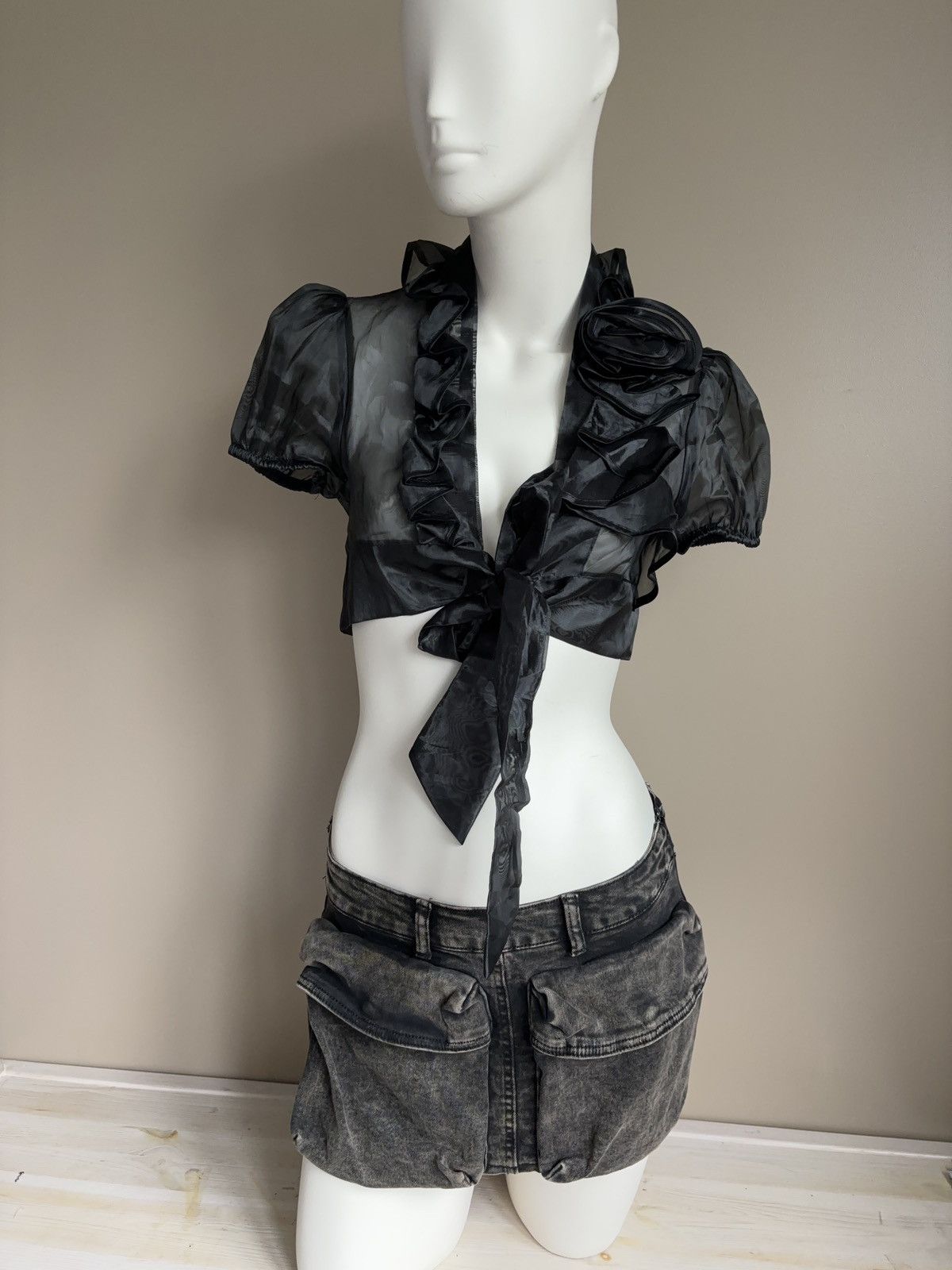 Vintage Rina Scimento vintage mesh bolero lace up blouse coquette Size S / US 4 / IT 40 - 2 Thumbnail