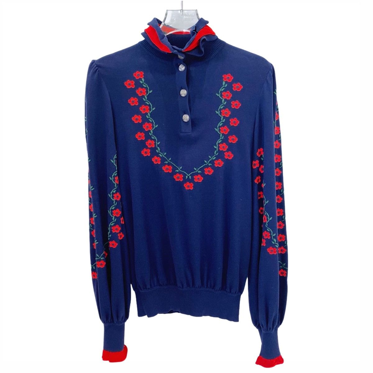 Chanel Chanel Navy Blue Wool Floral Turtleneck Knit Sweater K26WX Size XXS / US 00 / IT 34 - 1 Thumbnail