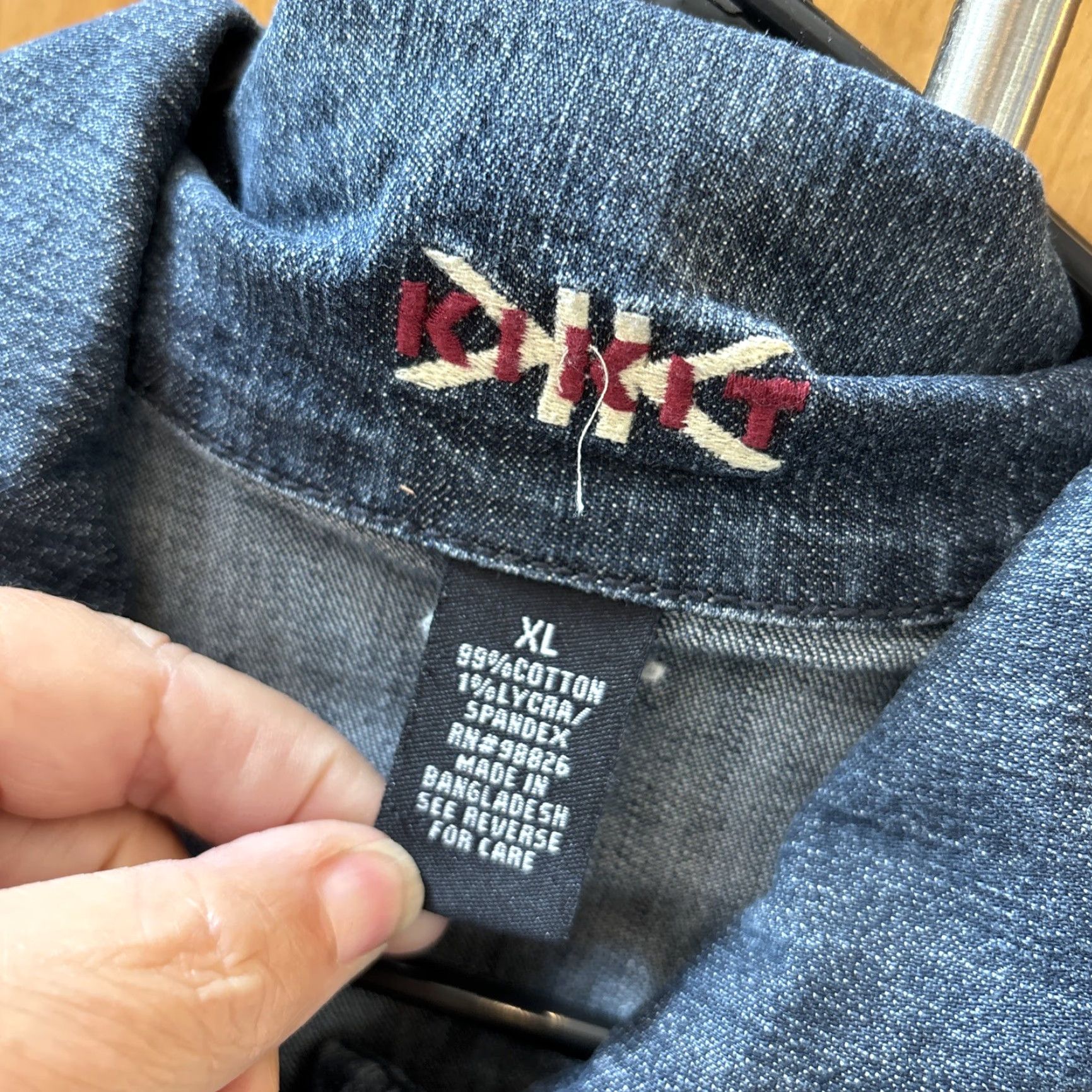 Denime VINTAGE Kikit Denim Jacket Buttons 3/4 Sleeve Pockets Belted Cotton Point Collar XL Blue Size XL / US 12-14 / IT 48-50 - 3 Thumbnail