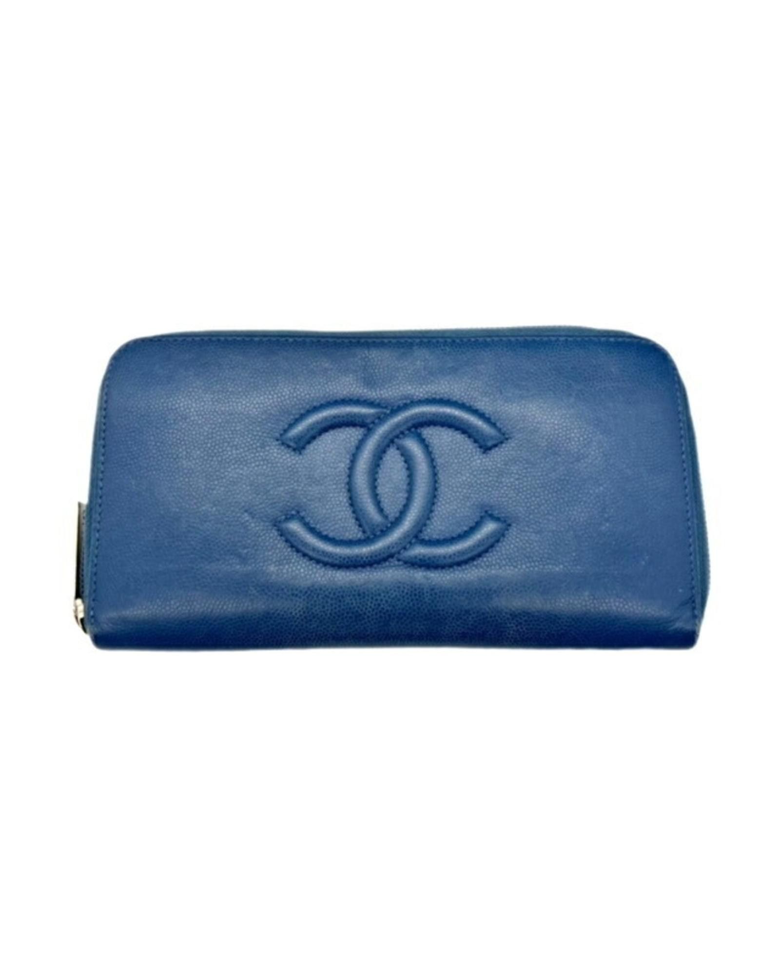 image of Chanel Navy Caviar Leather Long Round Wallet, Women's