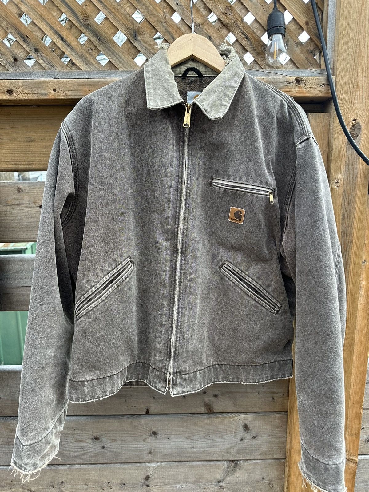 image of Grey Carhartt Detroit Jacket - Beige Faded, Men's (Size Large)