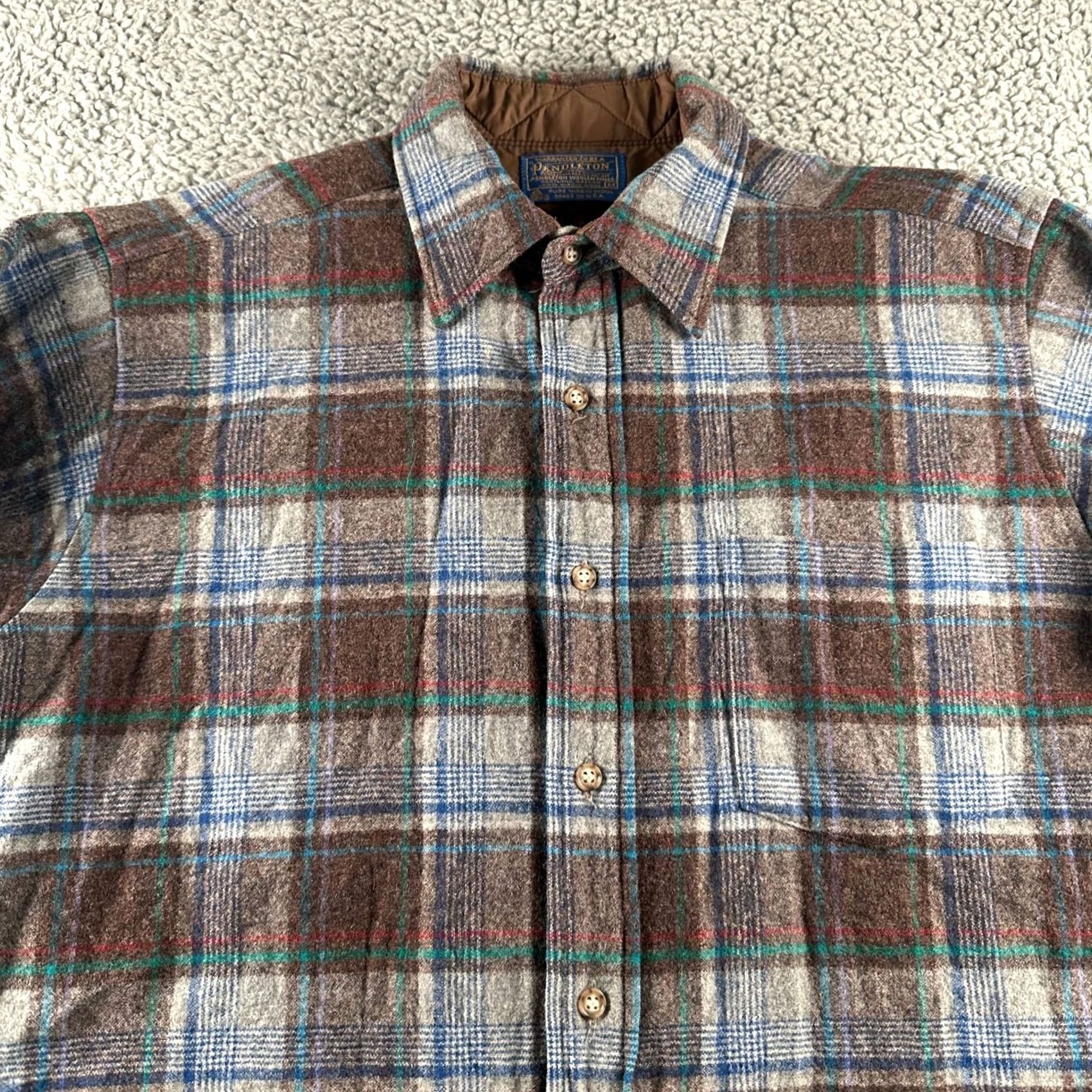 Pendleton VINTAGE Pendleton Shirt Mens M Brown Gray Plaid Wool USA Button-Up 70s Size US M / EU 48-50 / 2 - 2 Thumbnail