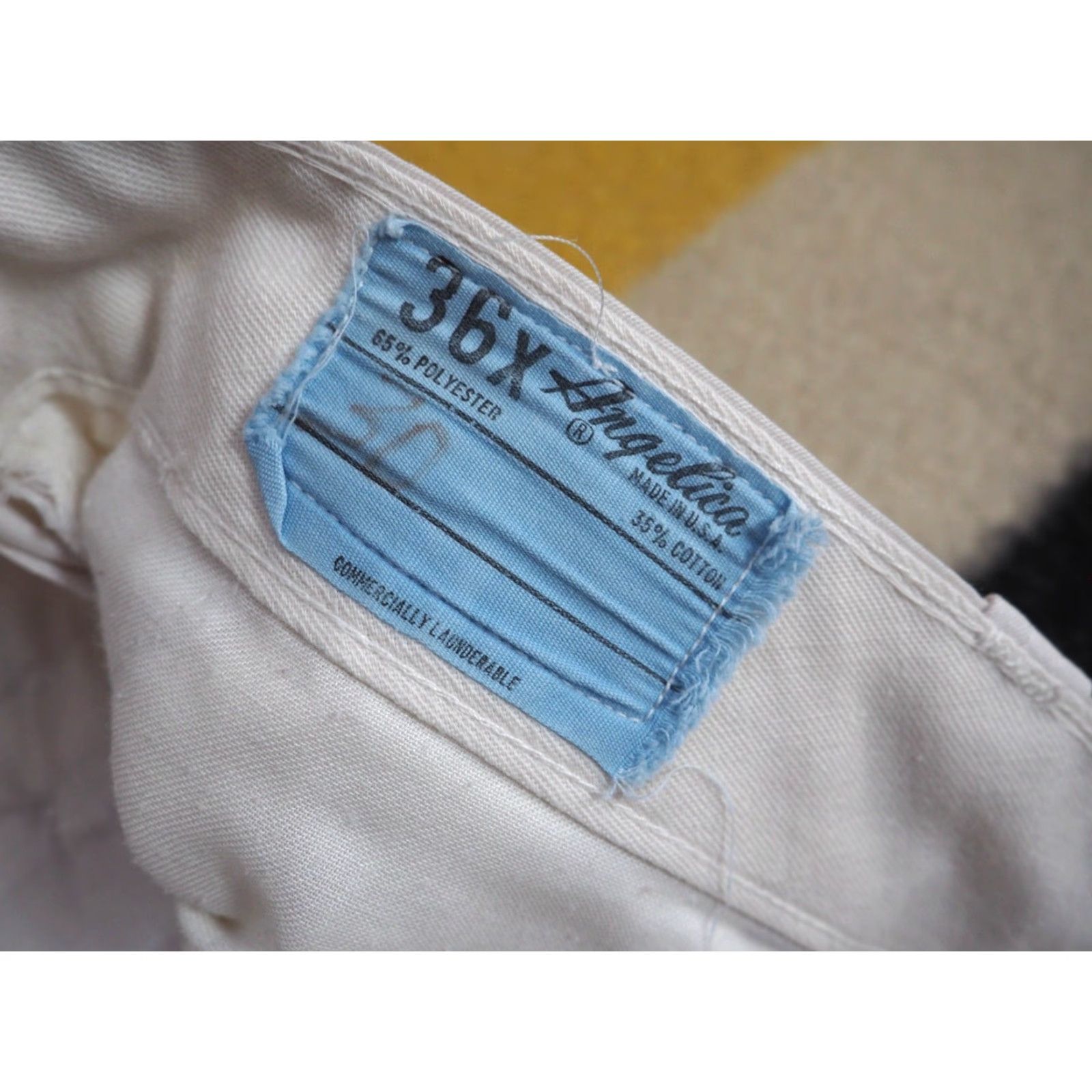 Vintage VINTAGE Angelica White 35x29 Polycotton Twill Chino Work Pants Men 1970s 60s 70s Rockabilly Straight Leg USA Size US 35 - 6 Thumbnail