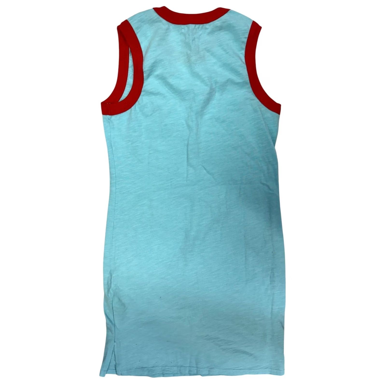 Sundry VINTAGE Sundry Anthropologie Swim Club Tank Dress Womens XS Robins Egg Blue Red Ringer Graphic Print Knee Length Casual Beach Summer Size XS / US 0-2 / IT 36-38 - 4 Thumbnail