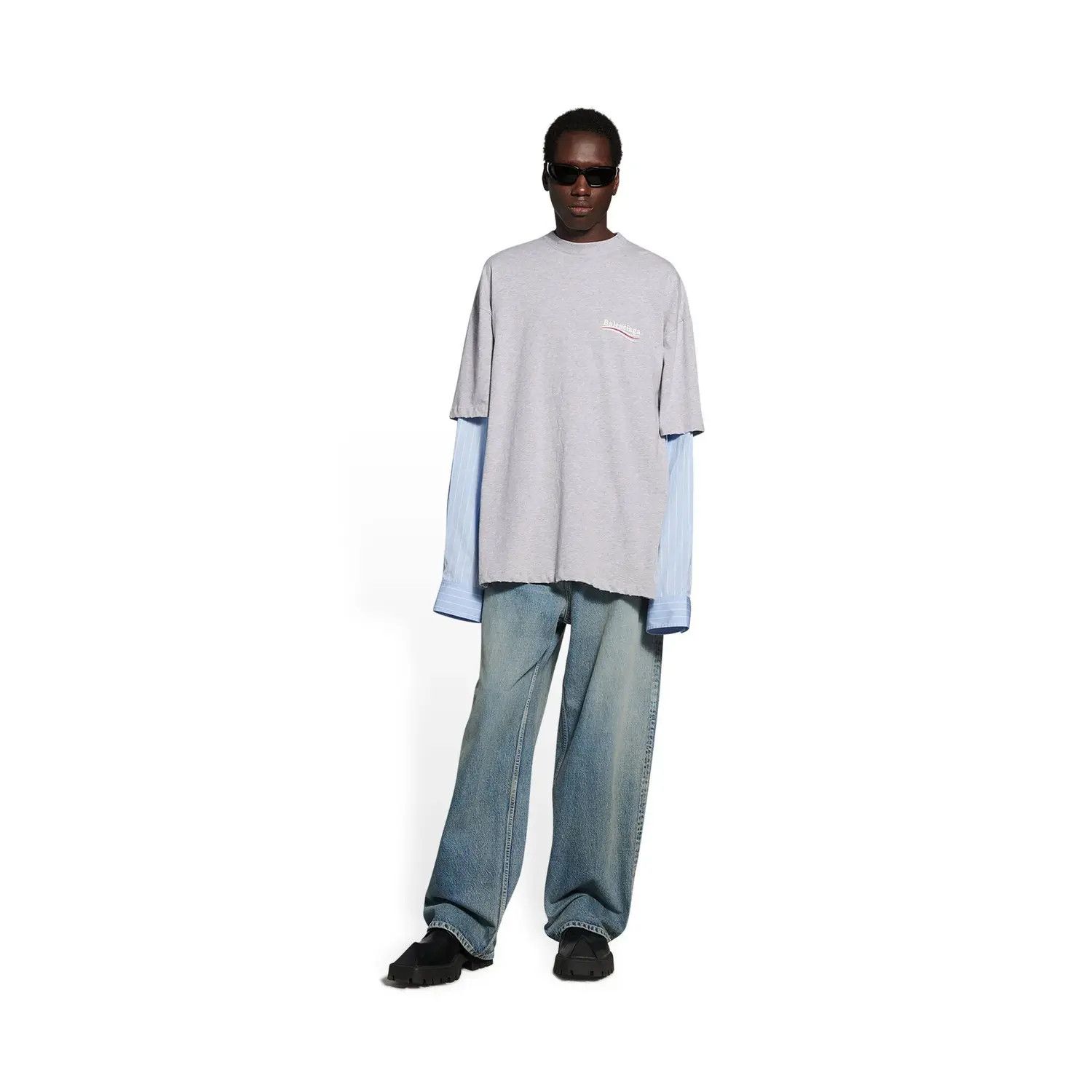 Balenciaga o1mt1gz0924 Political Campaign Layered T-Shirt in Grey Size US M / EU 48-50 / 2 - 1 Thumbnail