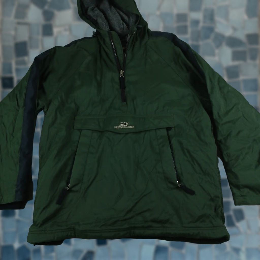 VINTAGE Abercrombie & Fitch Hoodie Pullover Mens XS Green Oversized 1/4 Zip Long Sleeve Y2K Classic Sports