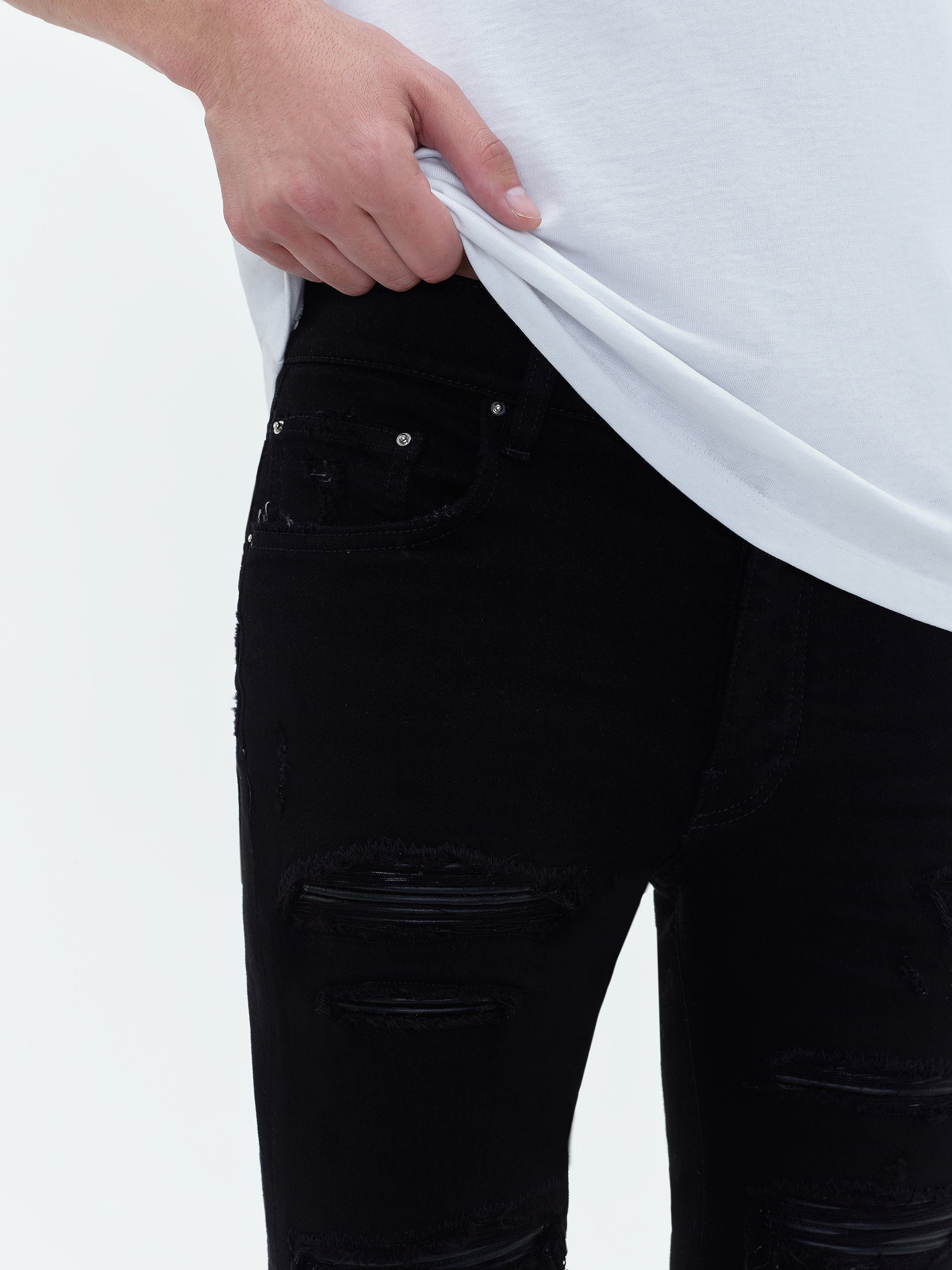 Amiri oc11z0225 Leather Thrasher Jeans in Black Size US 36 / EU 52 - 5 Thumbnail