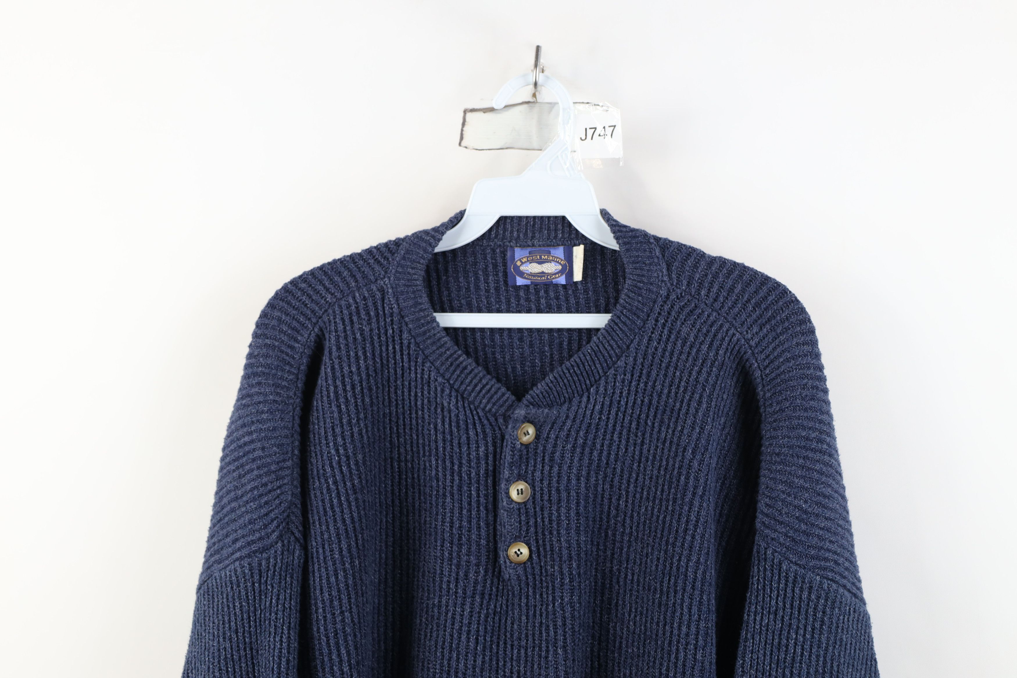 Vintage Vintage 90s West Marine Boats Ribbed Knit Henley Sweater USA Size US L / EU 52-54 / 3 - 2 Thumbnail