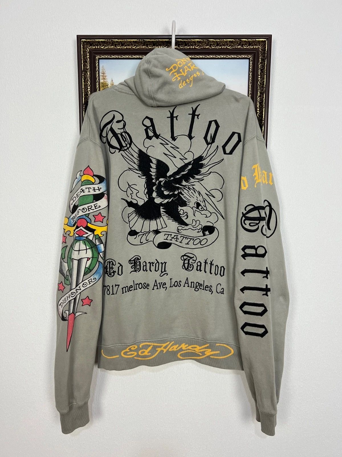Ed Hardy Vintage Ed Hardy Tatoo Hoodie Rare Skull Jacket Over Print Size US XL / EU 56 / 4 - 1 Thumbnail