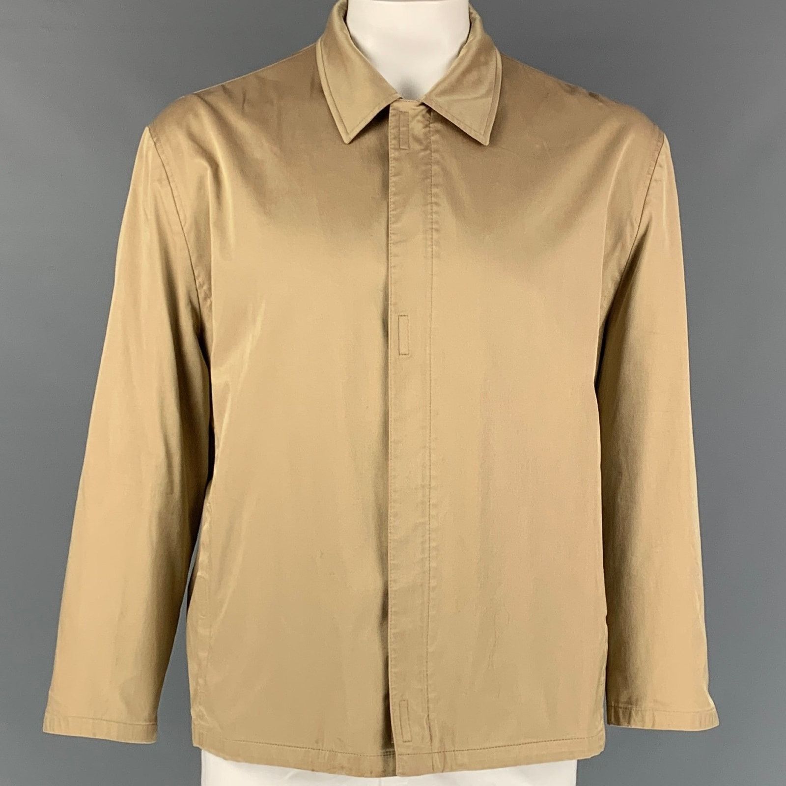 Prada PRADA Size XL Beige Solid Silk Blend Zip & Velcro Jacket Size US XL / EU 56 / 4 - 1 Thumbnail