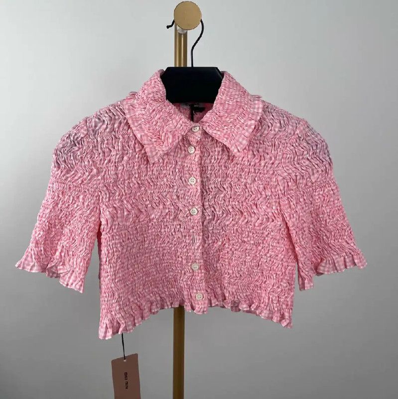 Miu Miu Miu Miu Pink Gingham Short Sleeve T-Shirt 0089 Size M / US 6-8 / IT 42-44 - 1 Thumbnail